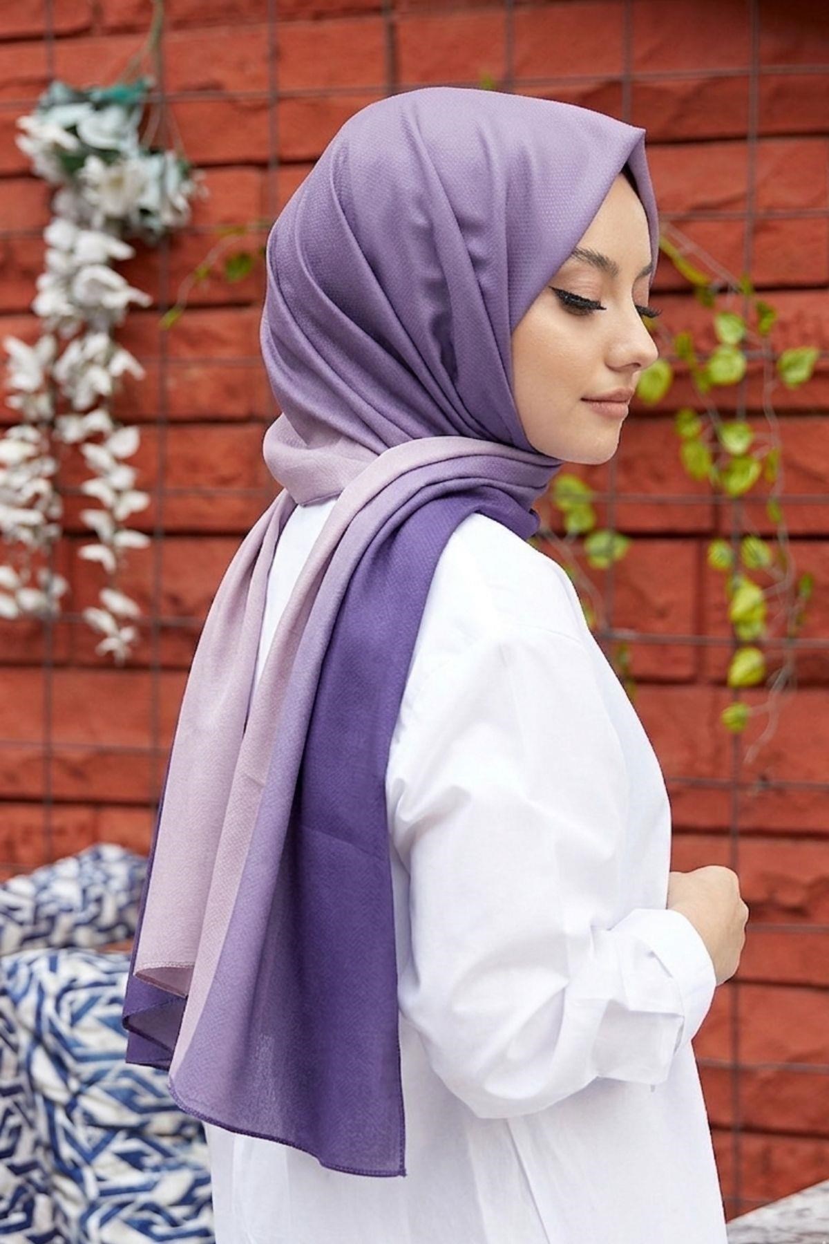 Degrade Desen Mor-Pudra Soft Pamuk Şal