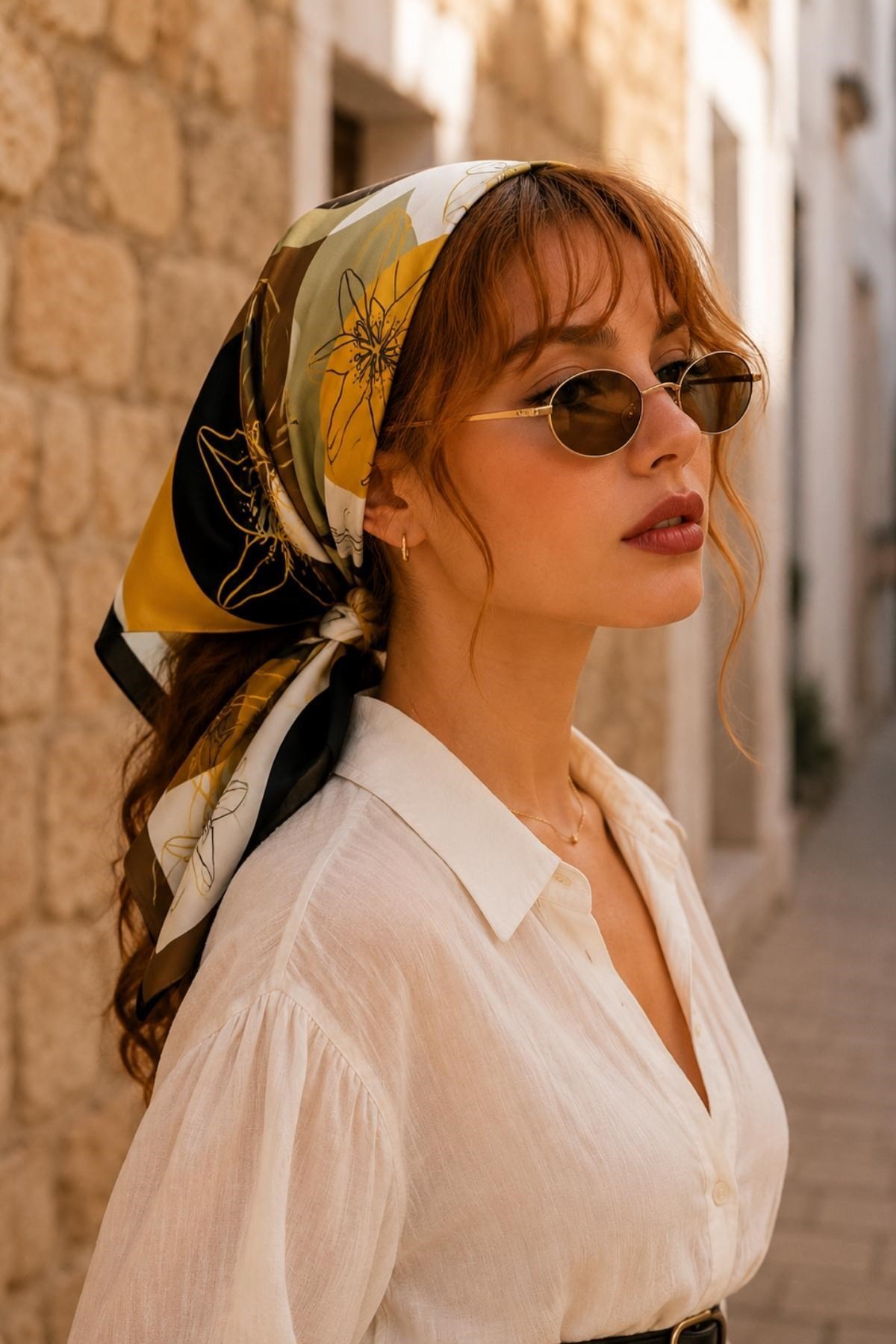 Desenli Fular Bej