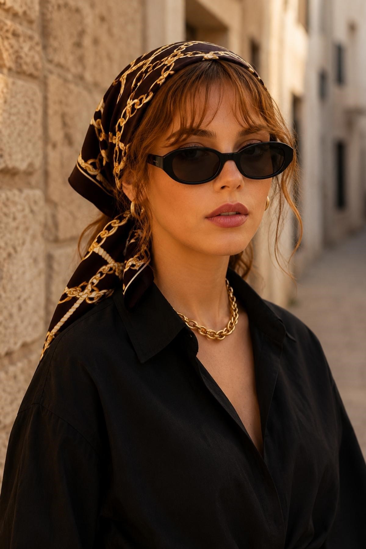 Desenli Fular Siyah-Gold