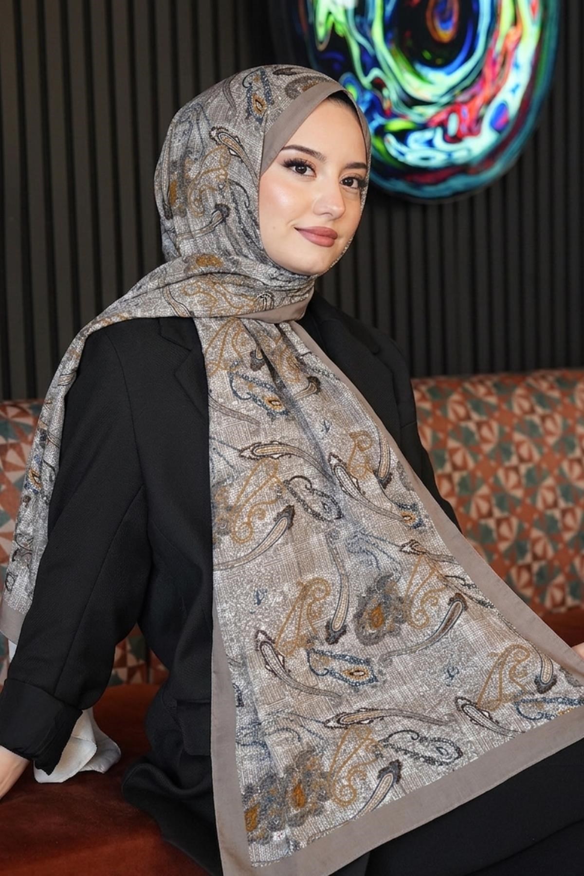 Ekose Paisley Desen Vizon Soft Pamuk Şal