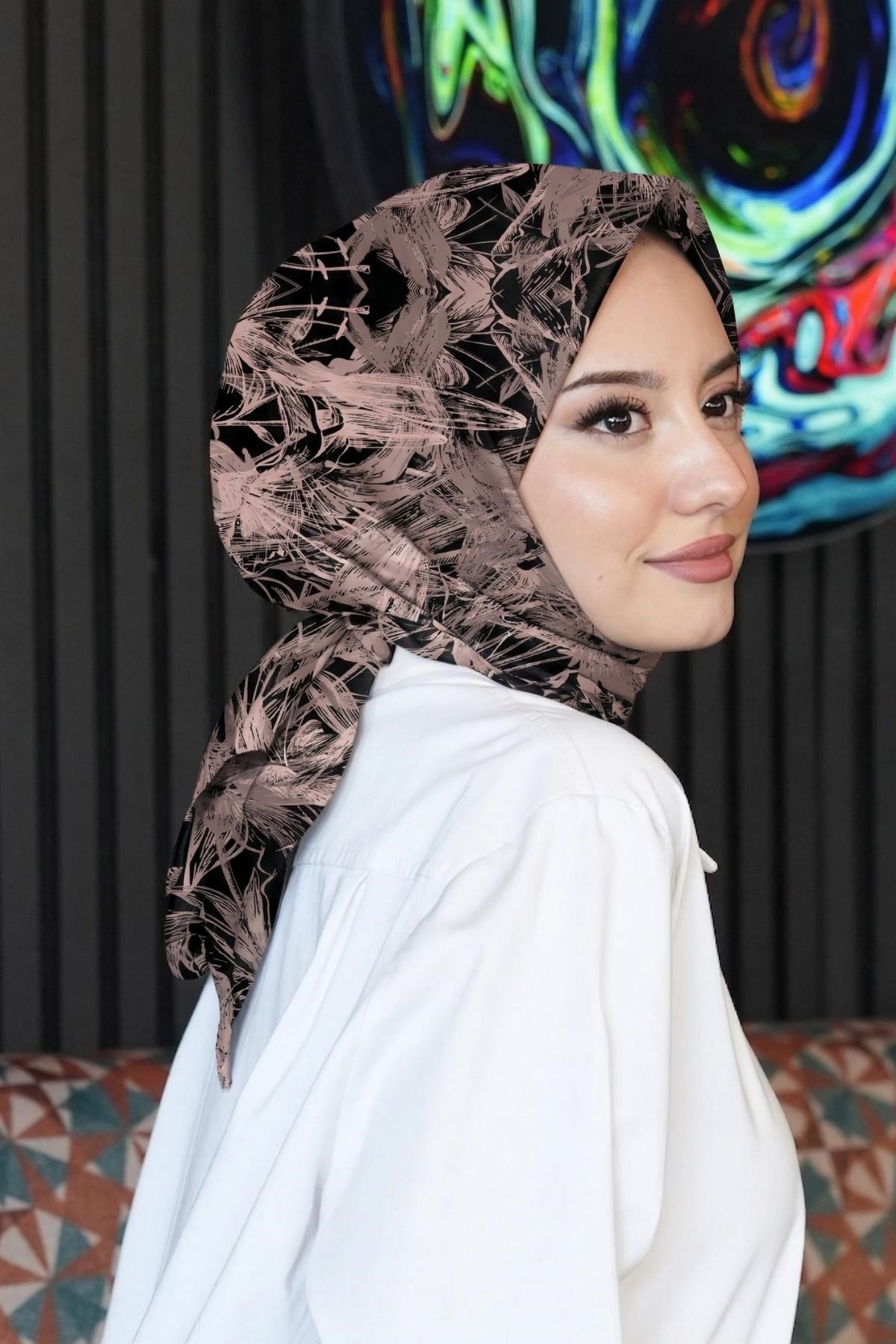 Eskiz Çiçek Desen Gül Kurusu Soft Pamuk Eşarp