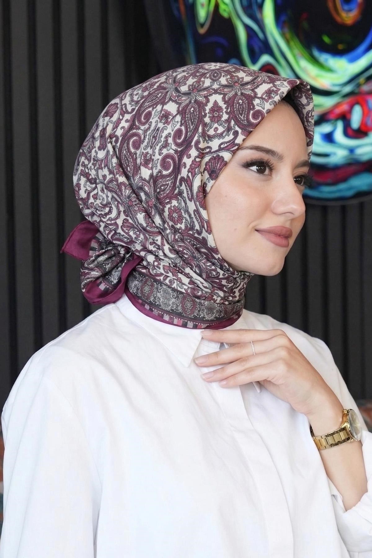 Etnik Desen Bordo Soft Pamuk Eşarp