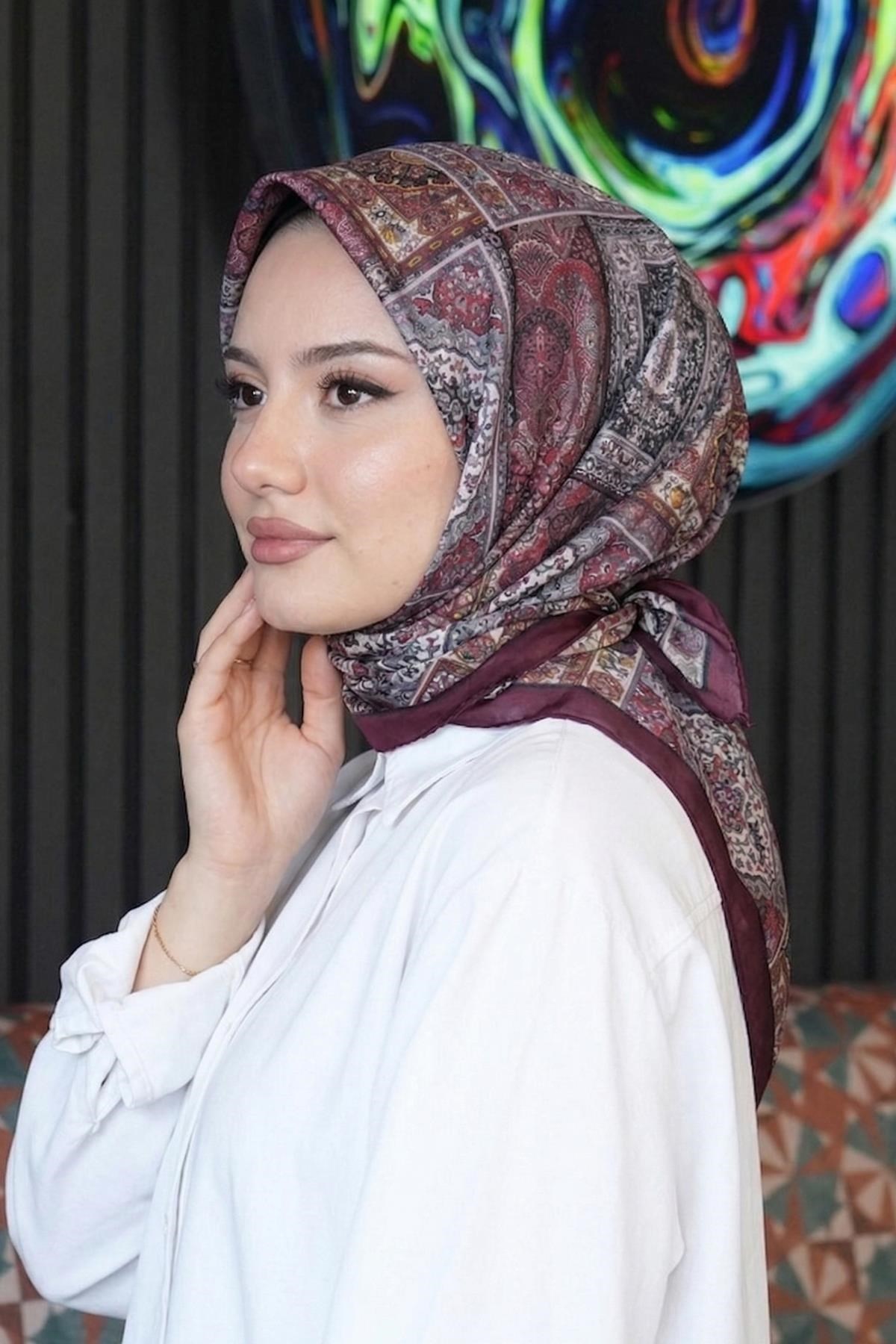 Etnik Desen Bordo Soft Pamuk Eşarp