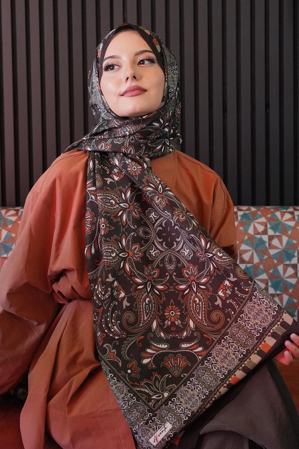 Etnik Desen Siyah Soft Pamuk Şal