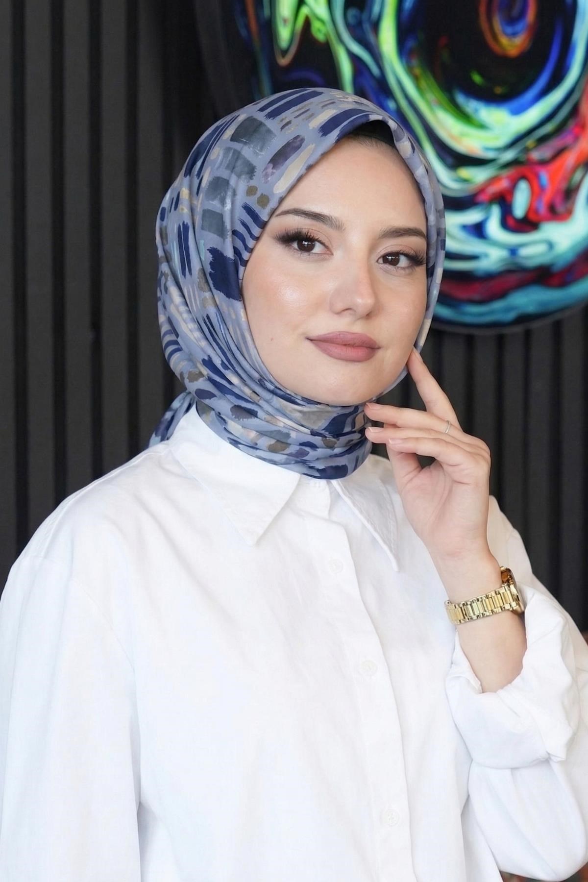 Fırça Desen İndigo Soft Pamuk Eşarp