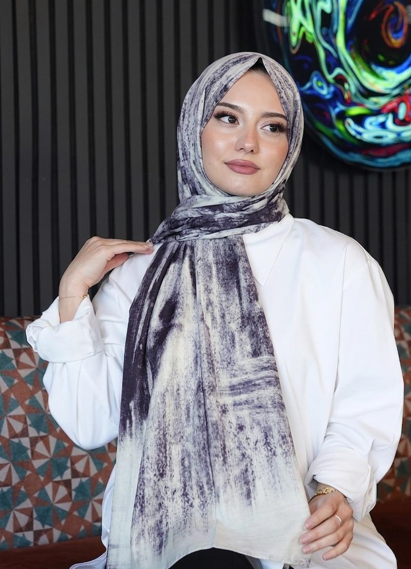 Geometrik Desen Açık Gri Soft Pamuk Şal