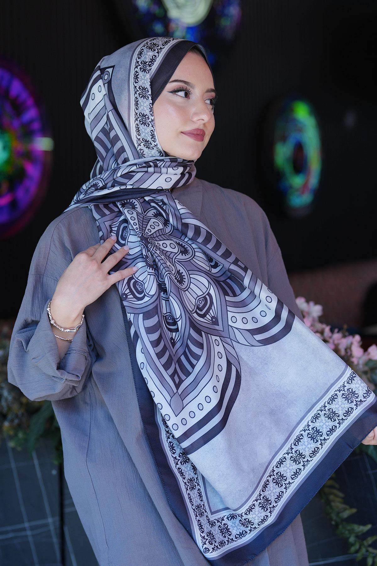 Geometrik Desen Siyah Soft Pamuk Şal
