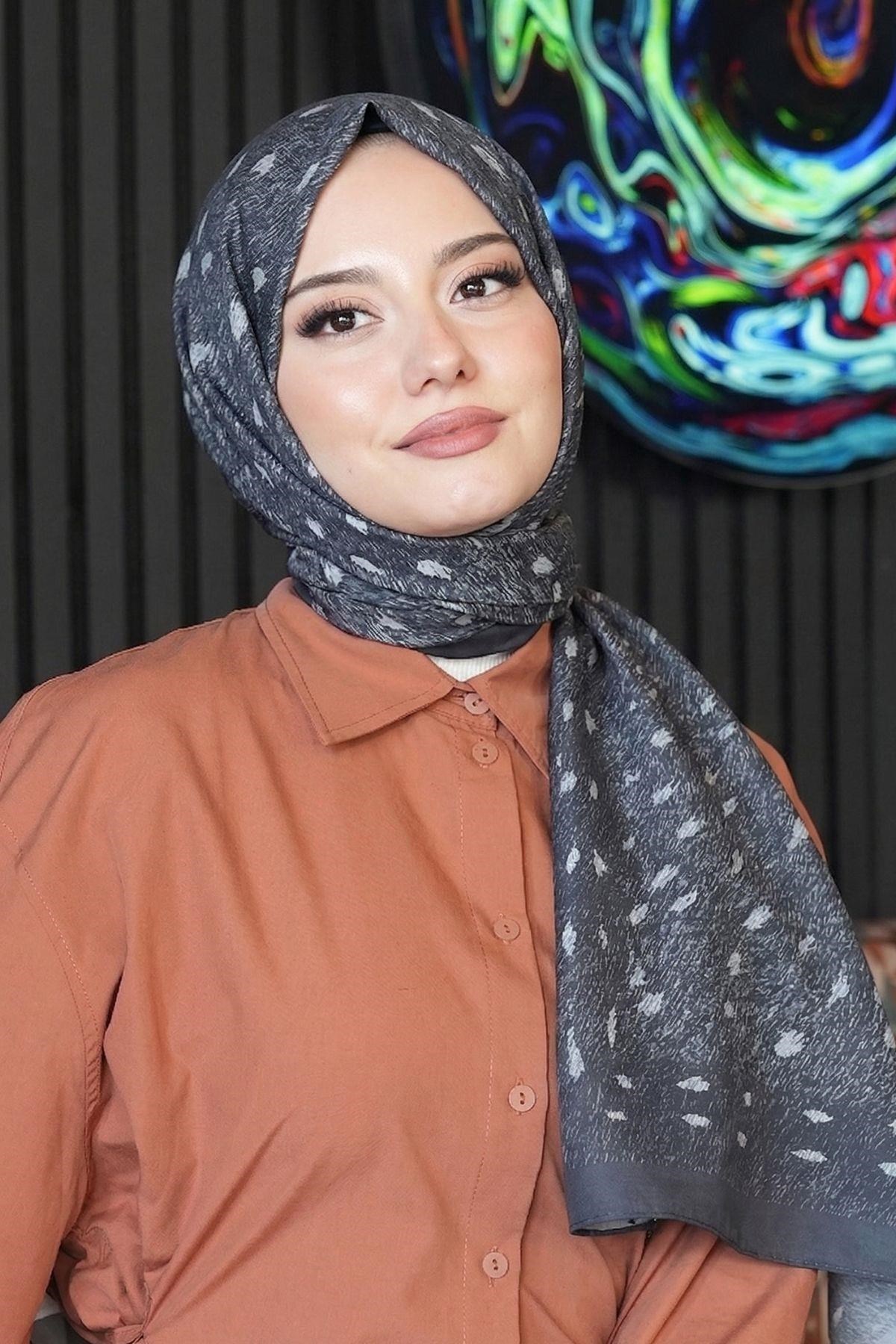 Geyik Desen Gri Soft Pamuk Şal