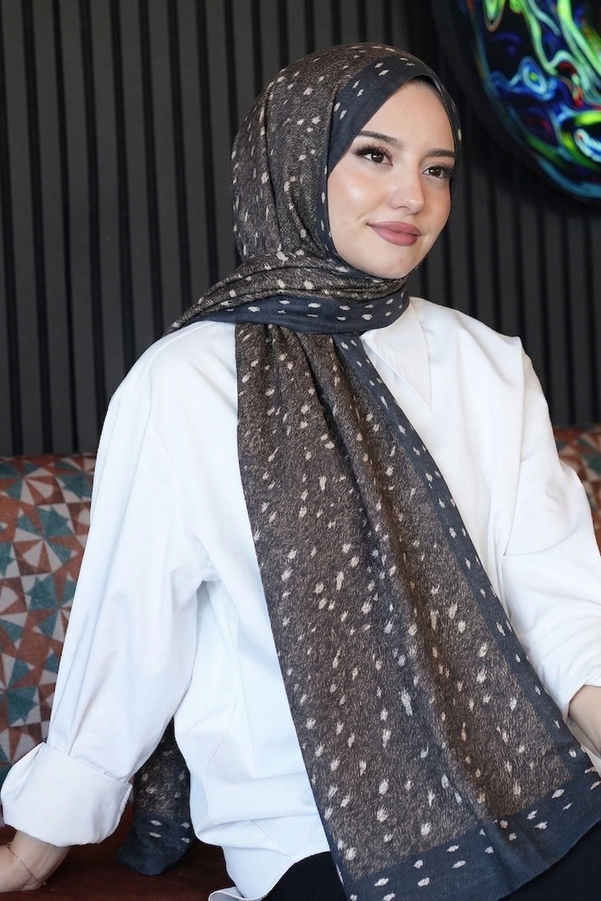 Geyik Desen Kahverengi Soft Pamuk Şal