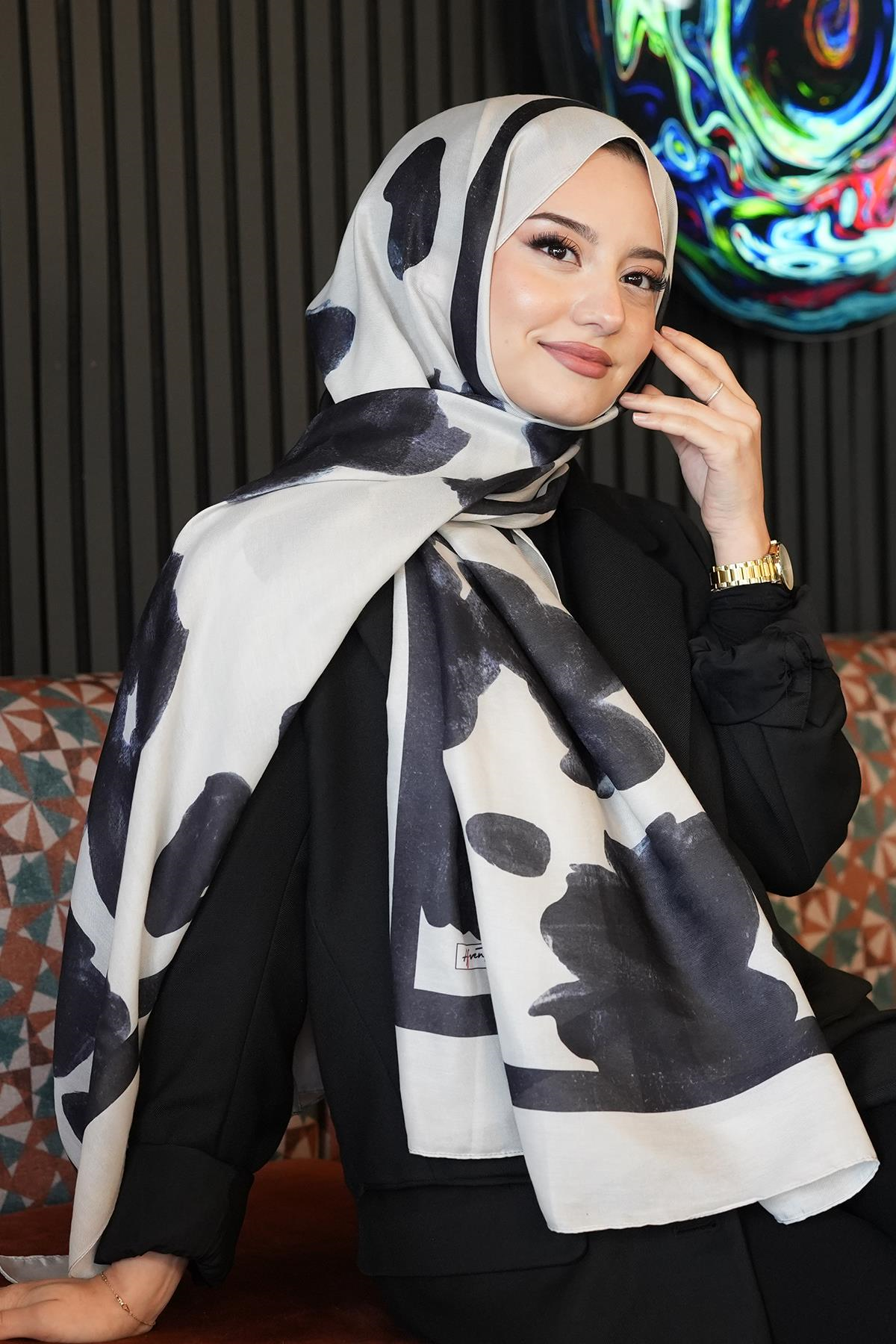 Gül Desen Fildişi Soft Pamuk Şal