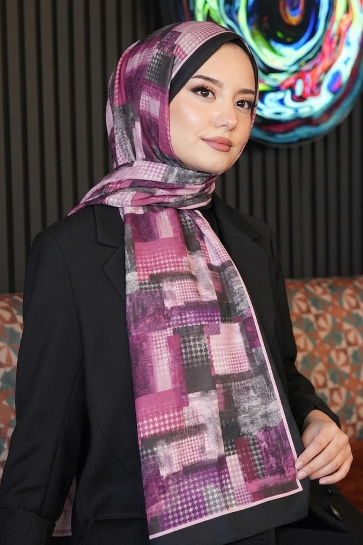Kare Desen Şarabi Soft Pamuk Şal
