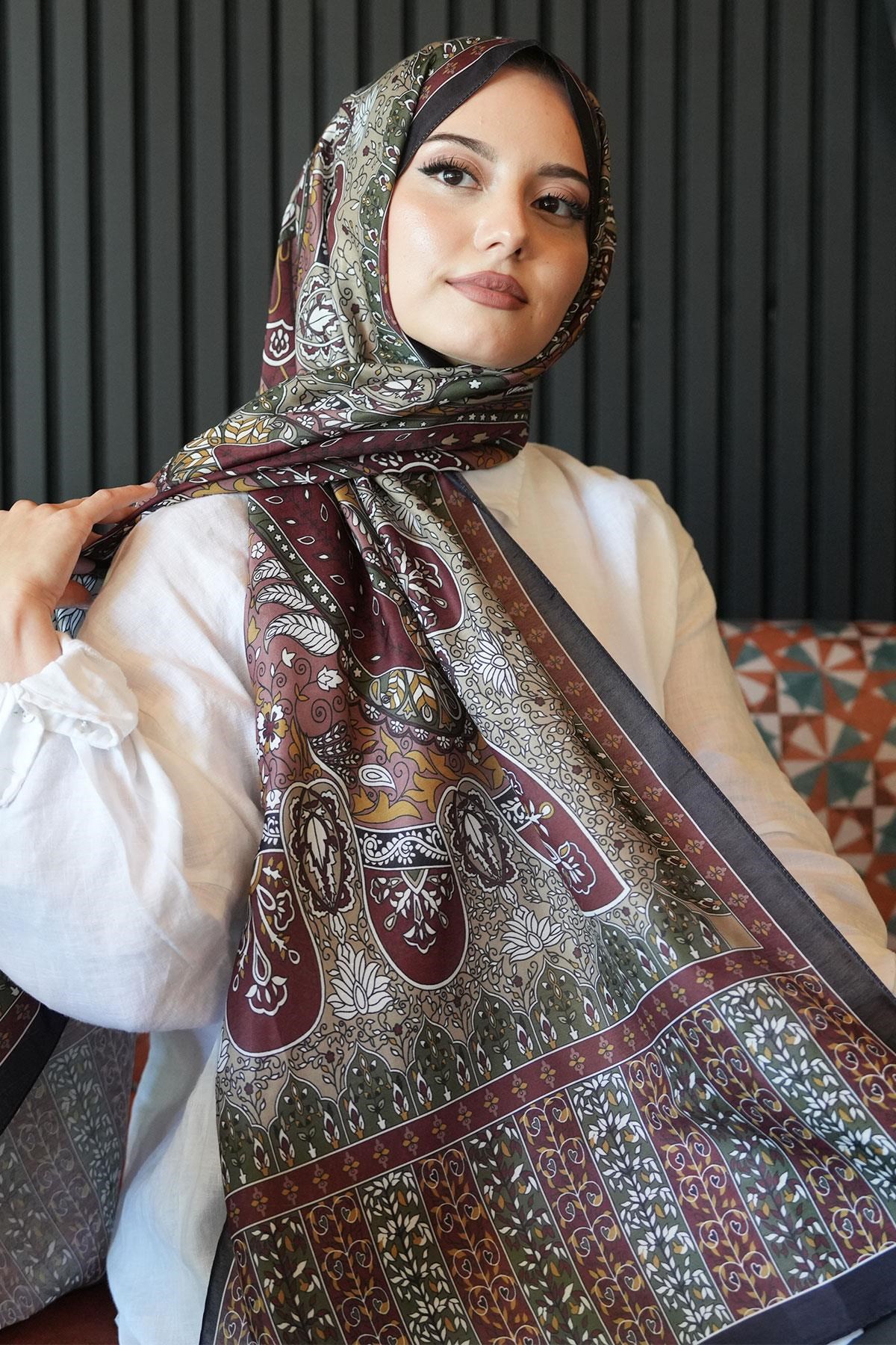 Karma Motif Desen Bordo Soft Pamuk Şal