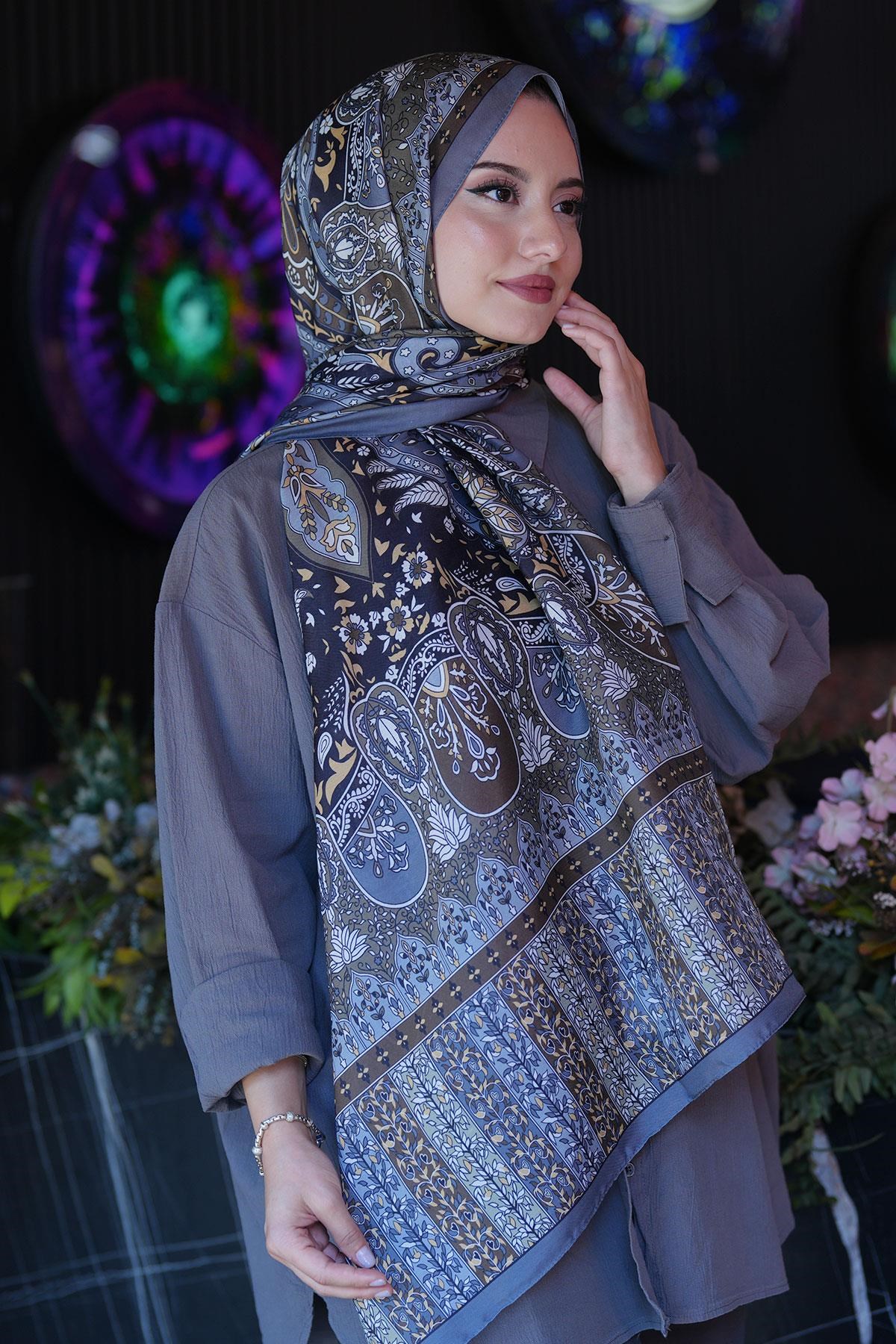 Karma Motif Desen Füme Soft Pamuk Şal