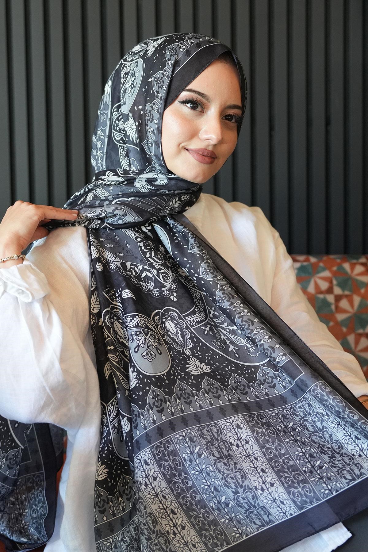 Karma Motif Desen Siyah Soft Pamuk Şal