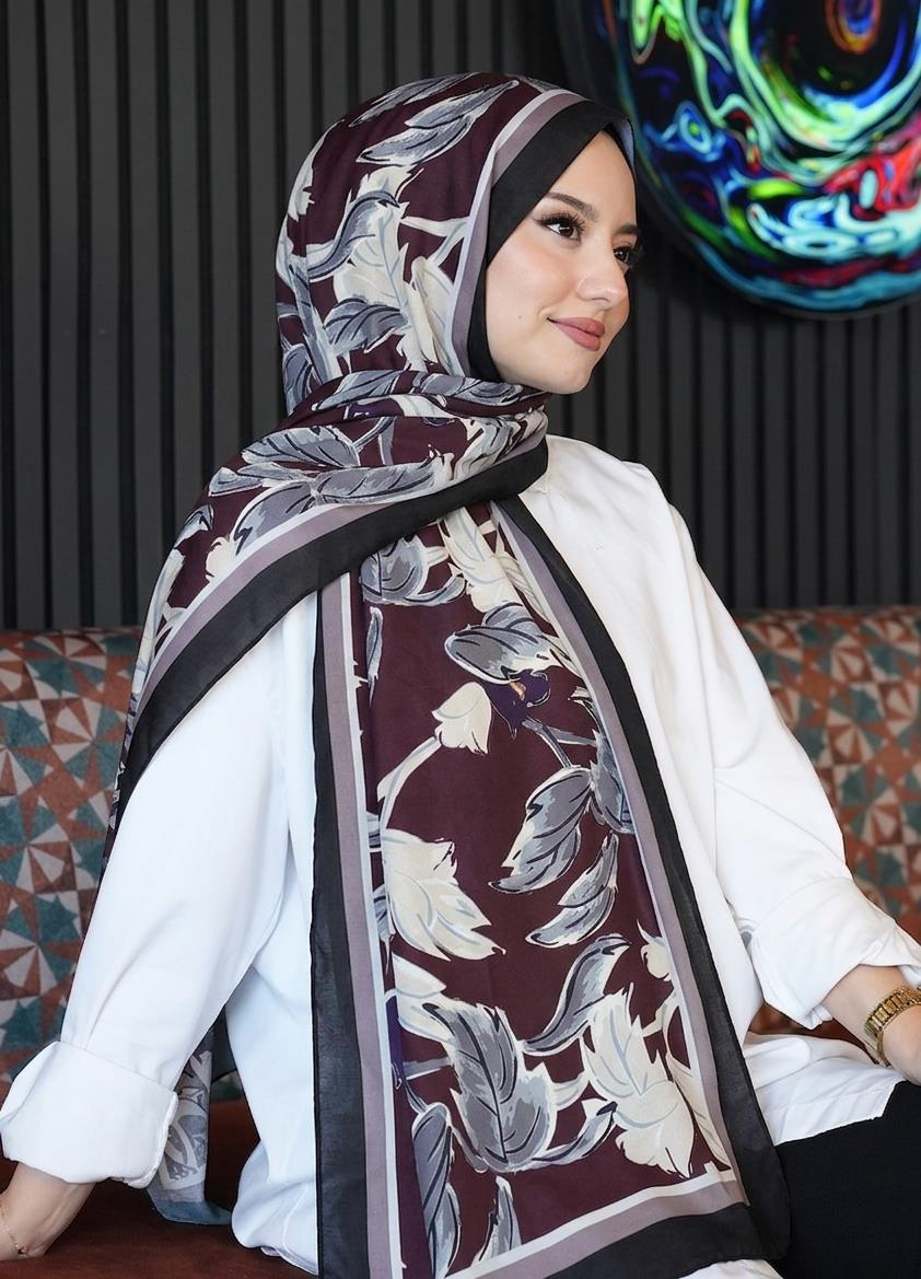 Lale Desen Bordo Soft Pamuk Şal