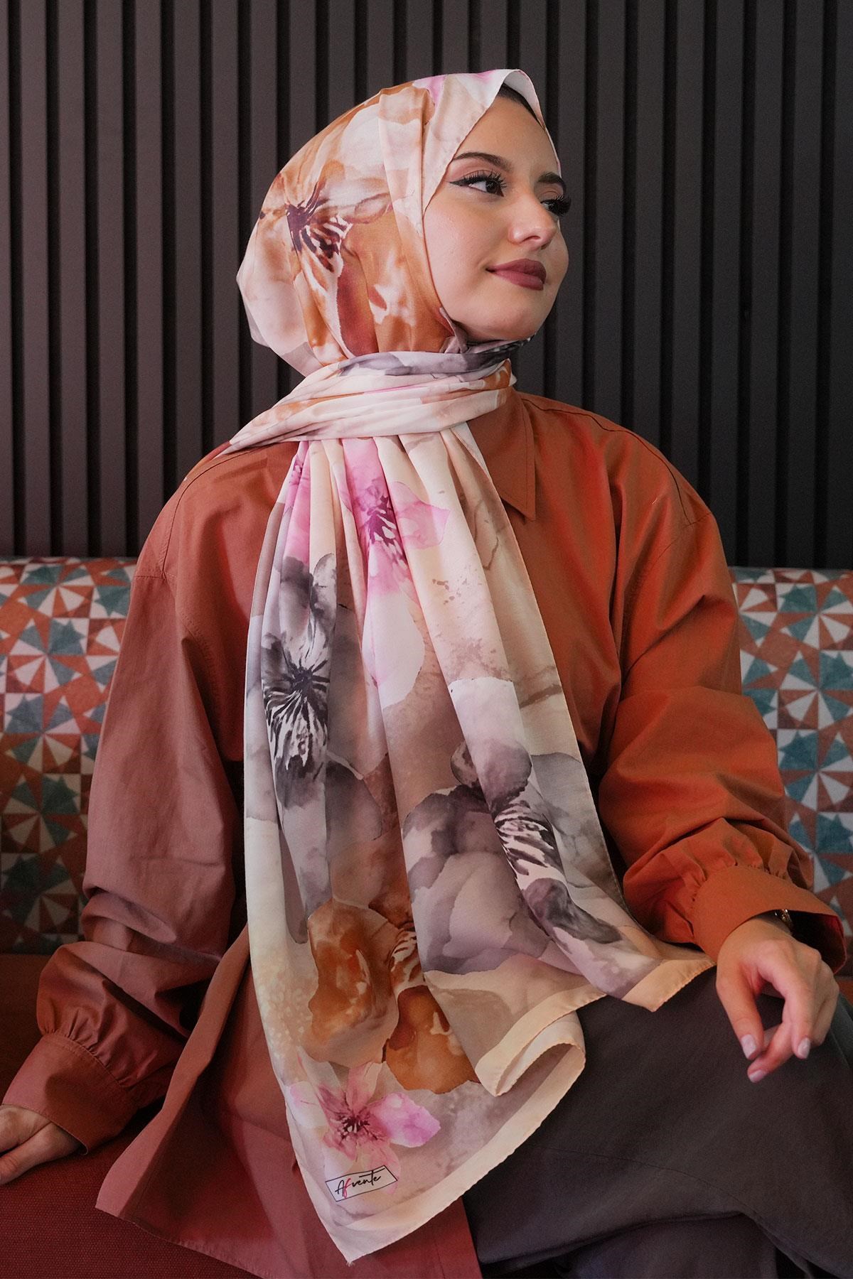 Manolya Çiçek Desen Sarı Soft Pamuk Şal