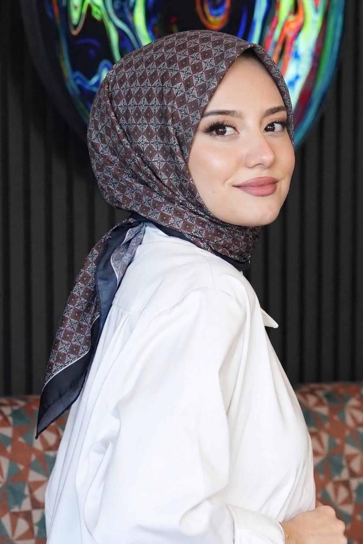 Mozaik Desen Bordo Soft Pamuk Eşarp