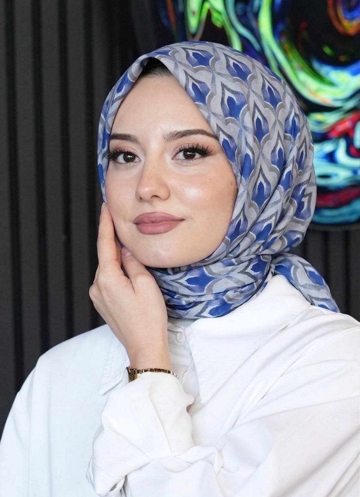 Mozaik Desen Lacivert Soft Pamuk Eşarp