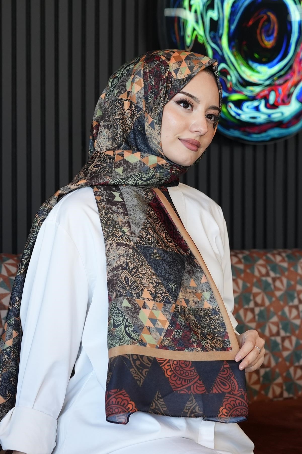 Paisley Desen Kahverengi Soft Pamuk Şal