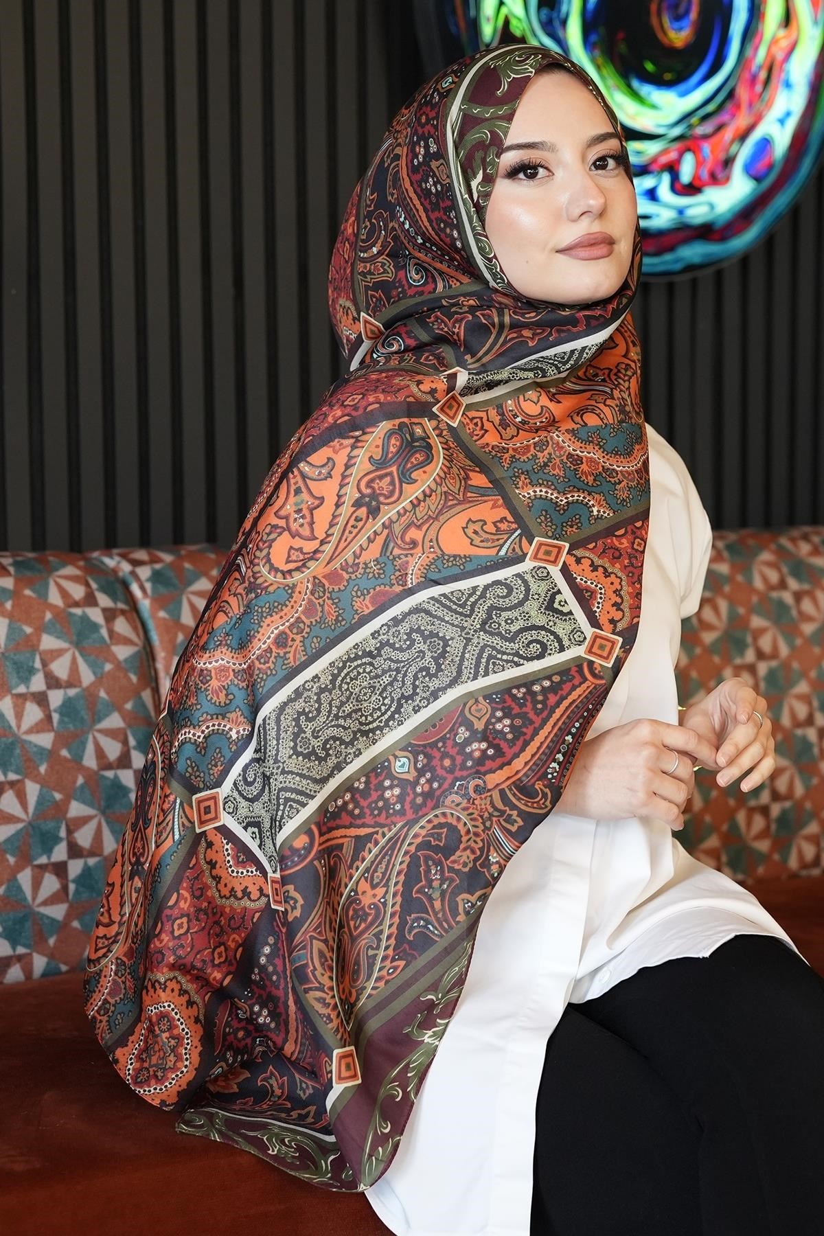 Paisley Desen Kahverengi Soft Pamuk Şal