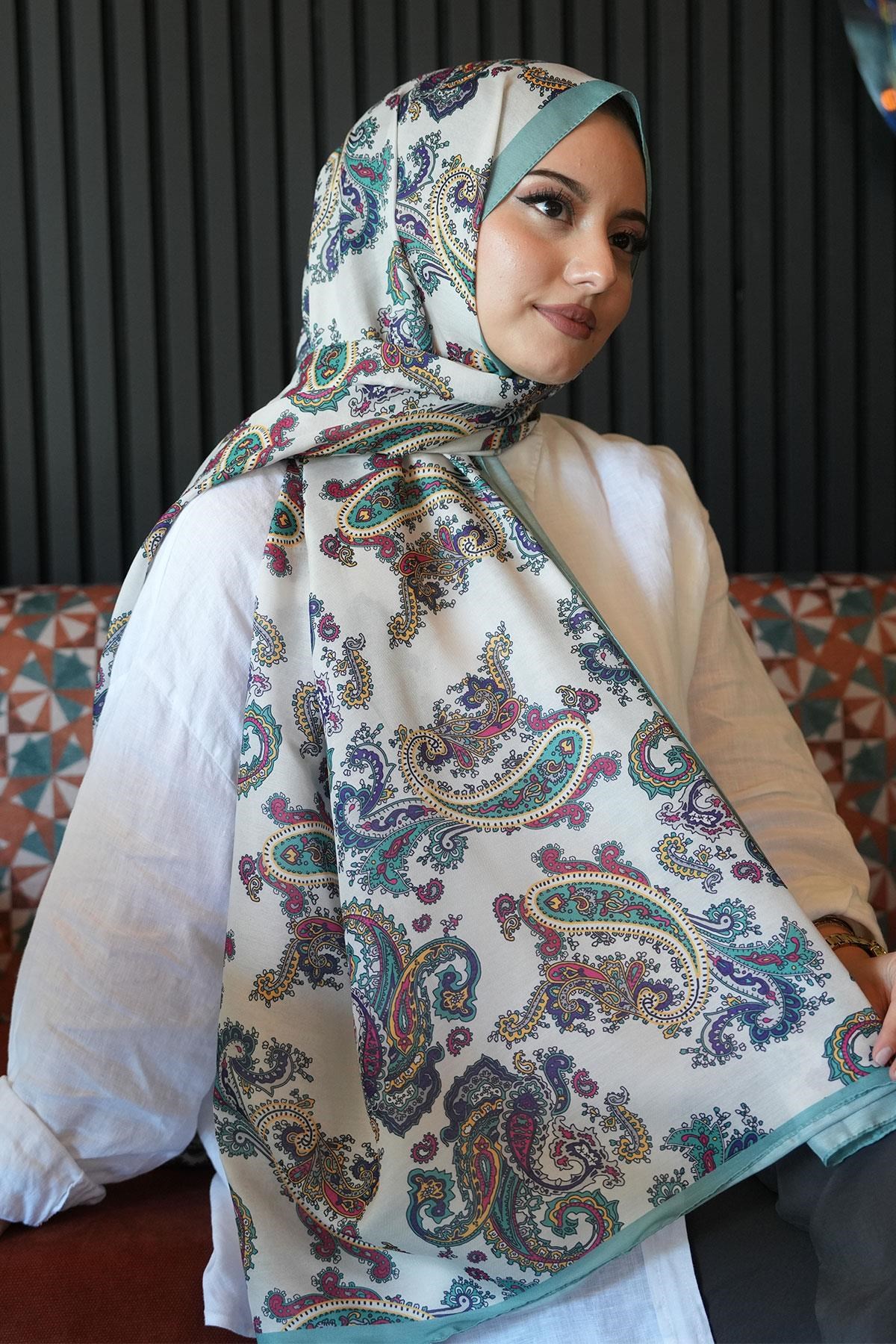 Paisley Desen Mint Soft Pamuk Şal