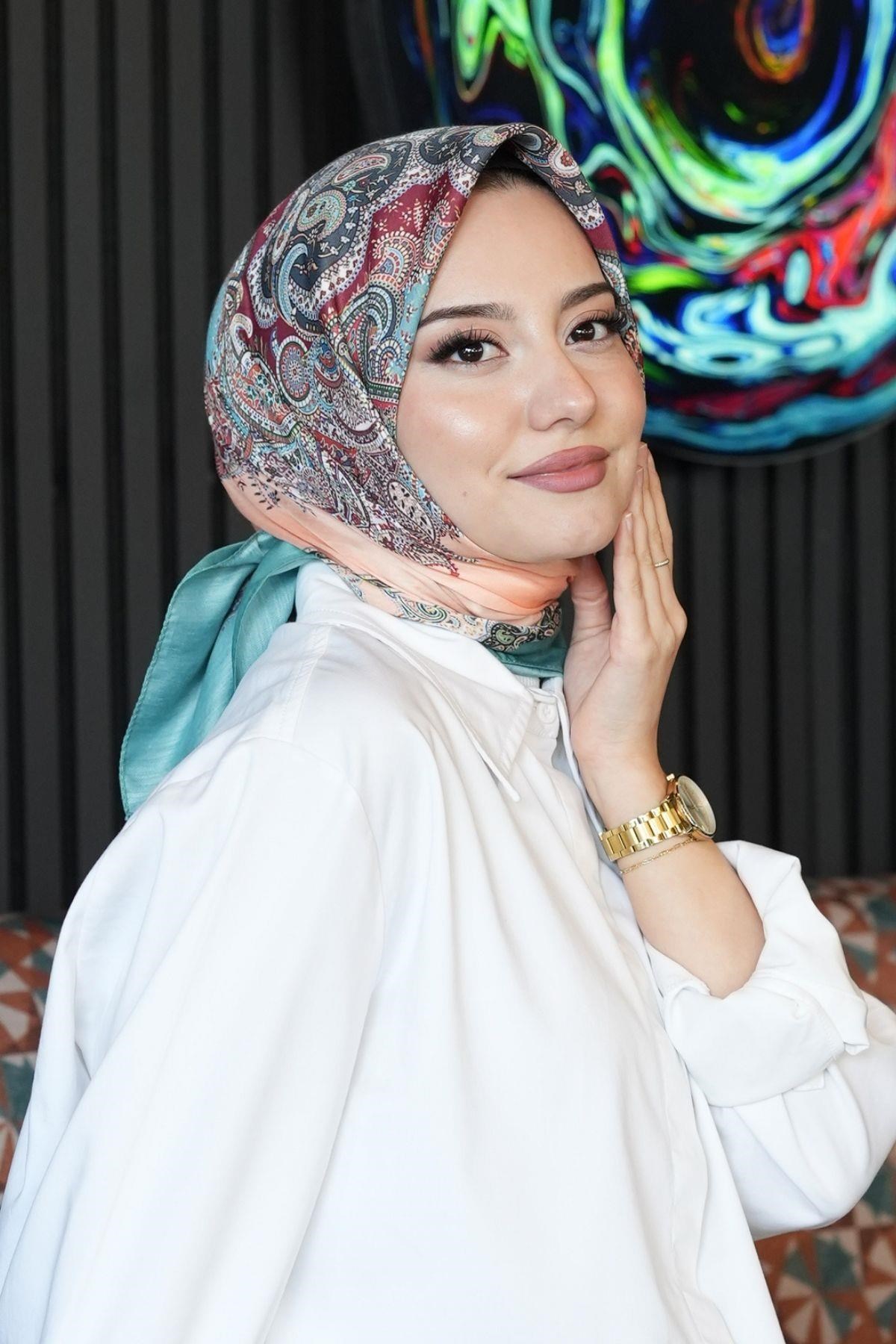 Paisley Desen Turkuaz Soft Pamuk Eşarp