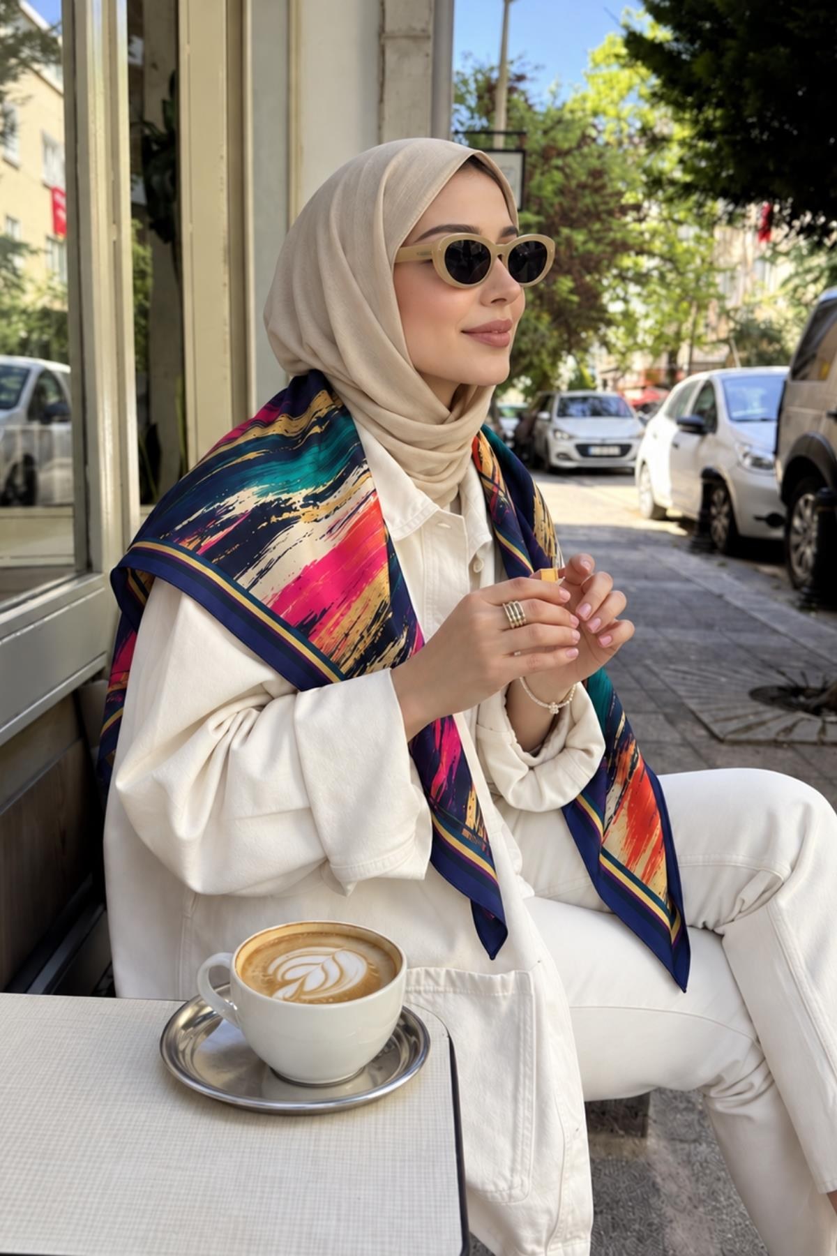 Retro 80'ler Vintage Soyut Fırça Desenli Mor Soft Eşarp & Fular