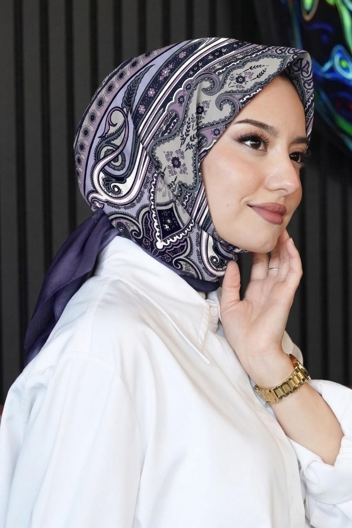 Şahmeran Desen Lila Soft Pamuk Eşarp