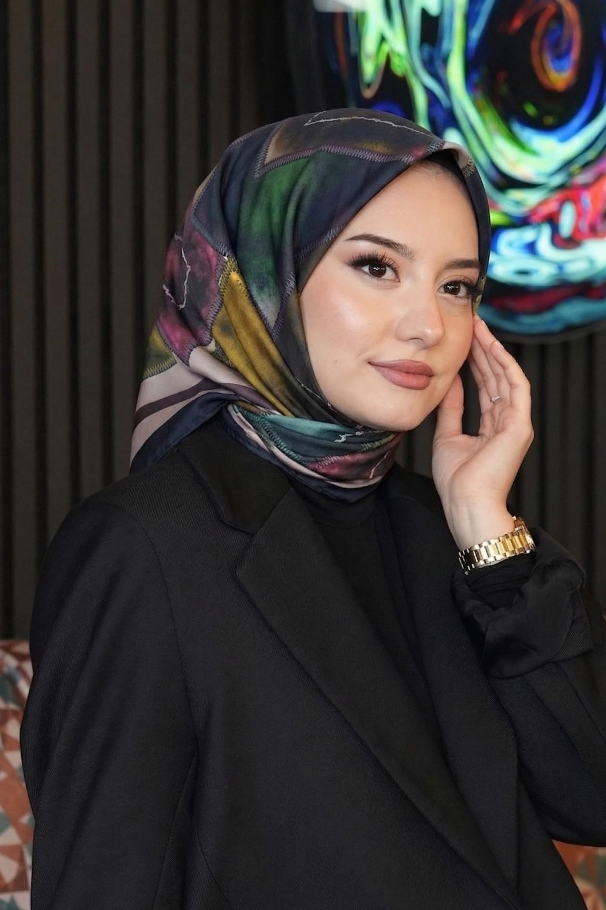 Soyut Desen Bordo Soft Pamuk Eşarp