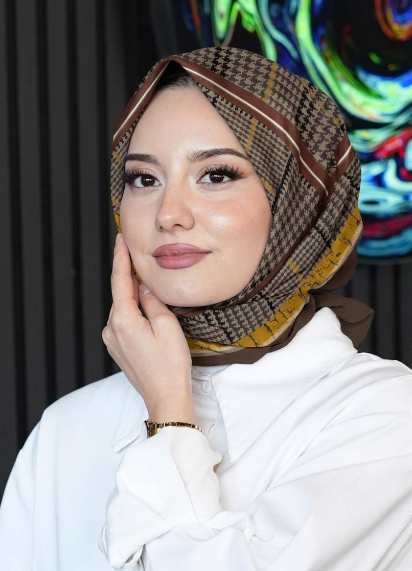 Soyut Desen Kahverengi Soft Pamuk Eşarp