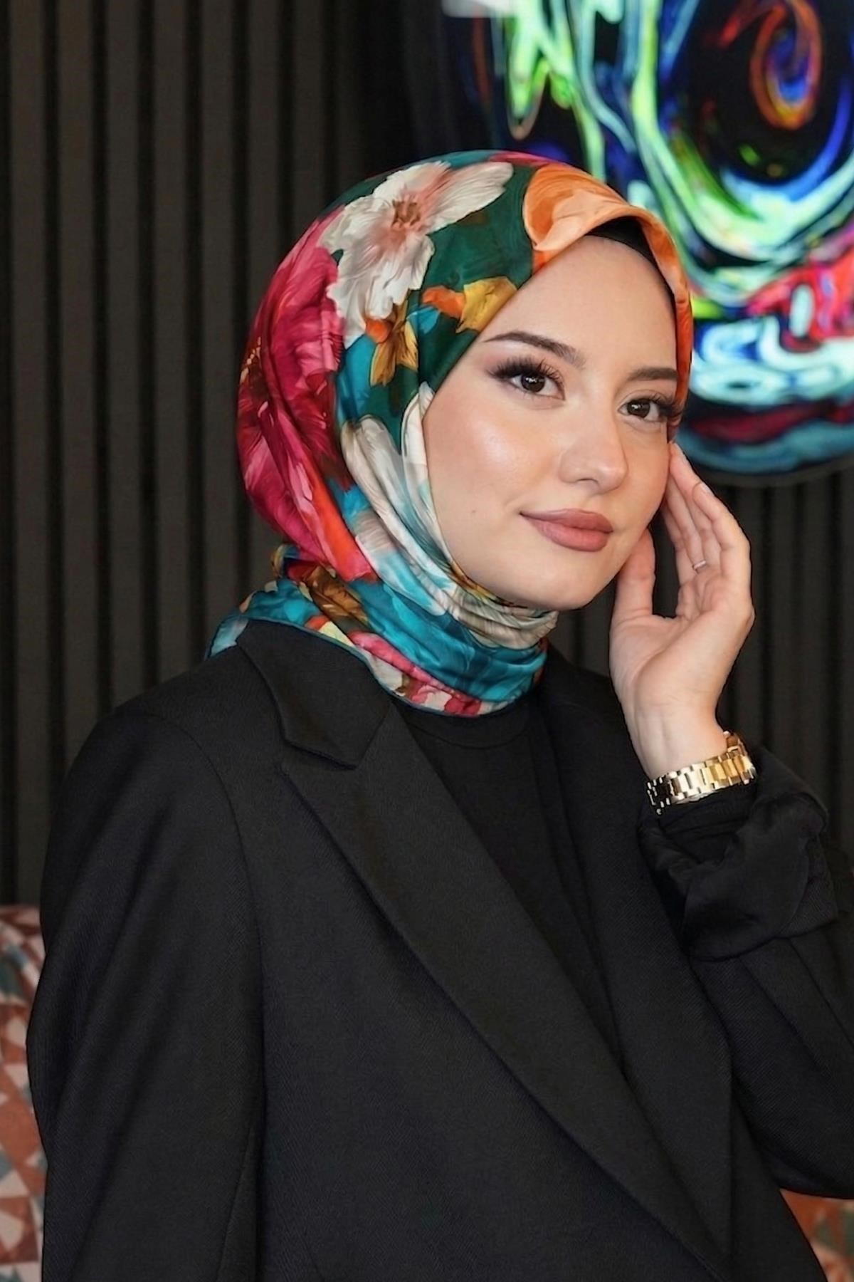 Tropikal Çiçek Desen Fuşya Soft Pamuk Eşarp