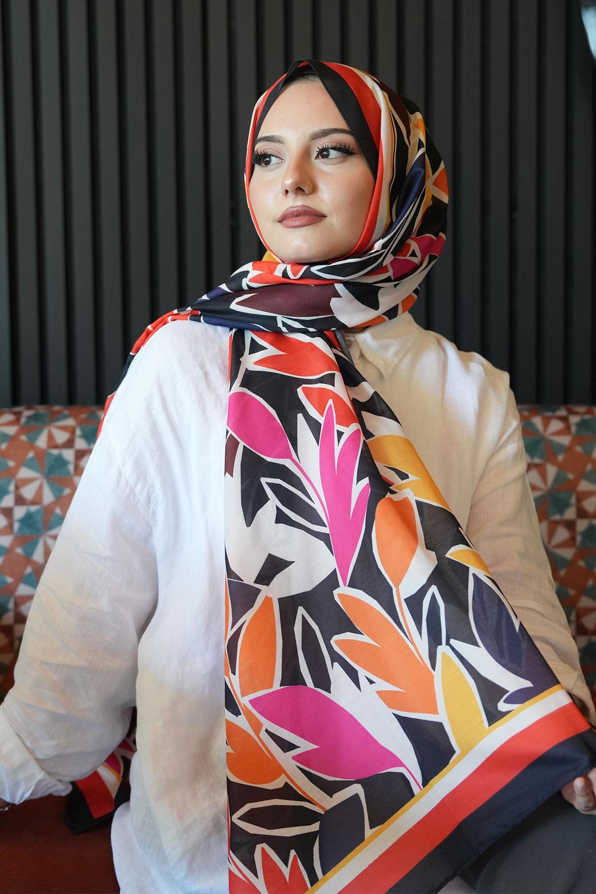 Yaprak Desen Kırmızı Soft Pamuk Şal
