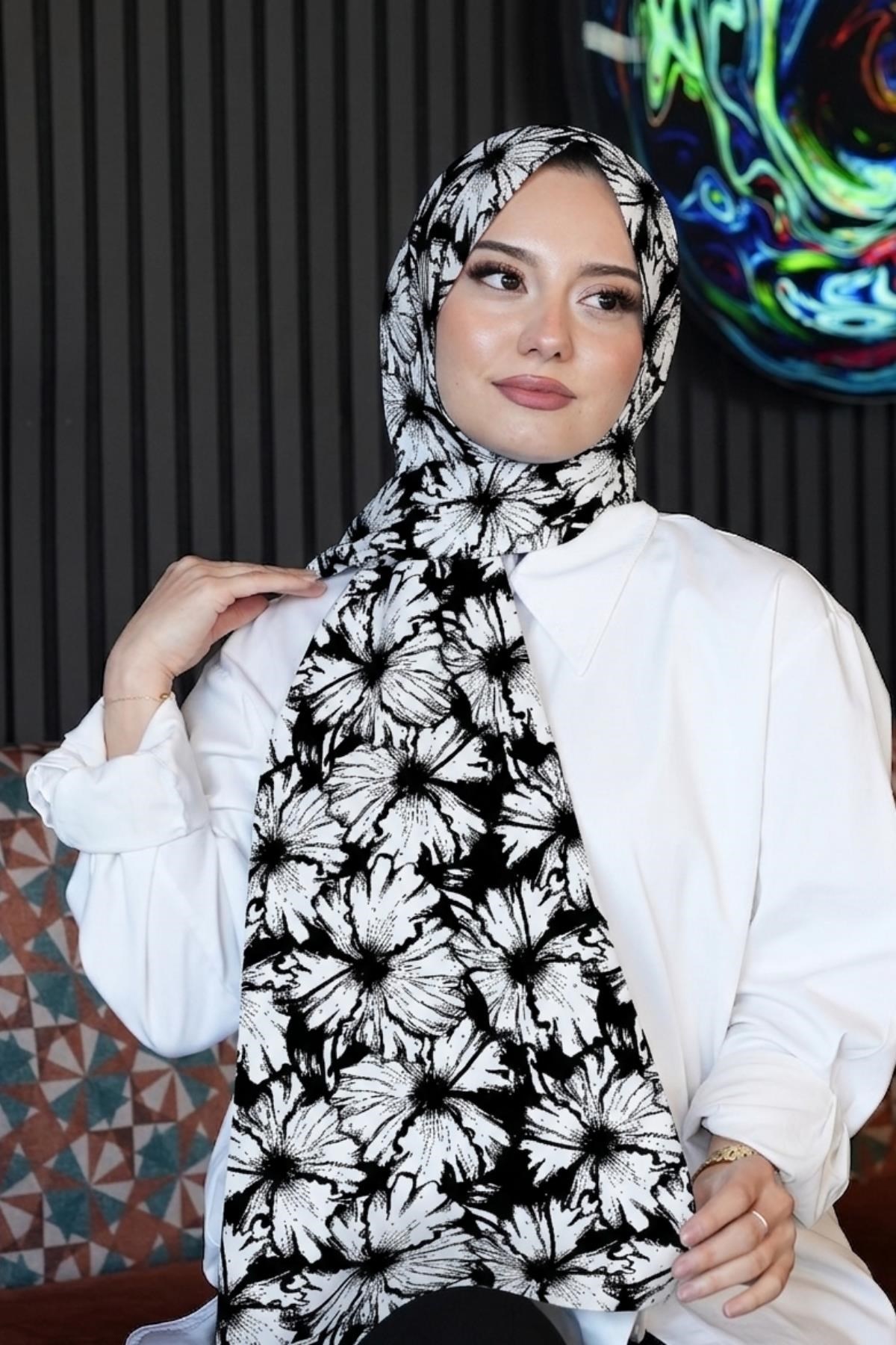Zerafet Desen Beyaz Soft Pamuk Şal