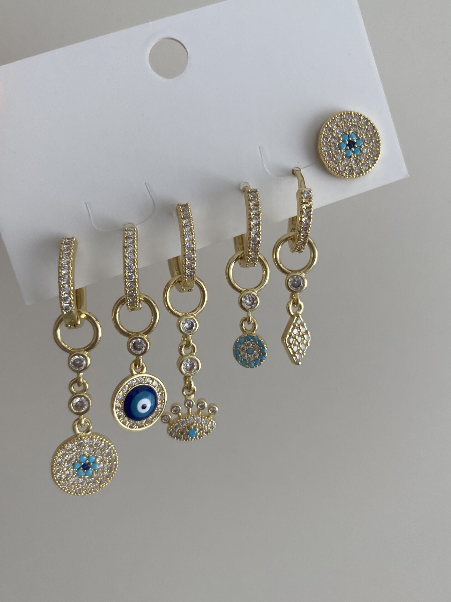 Altın Kaplama Altılı Nazar Figür Set Küpe