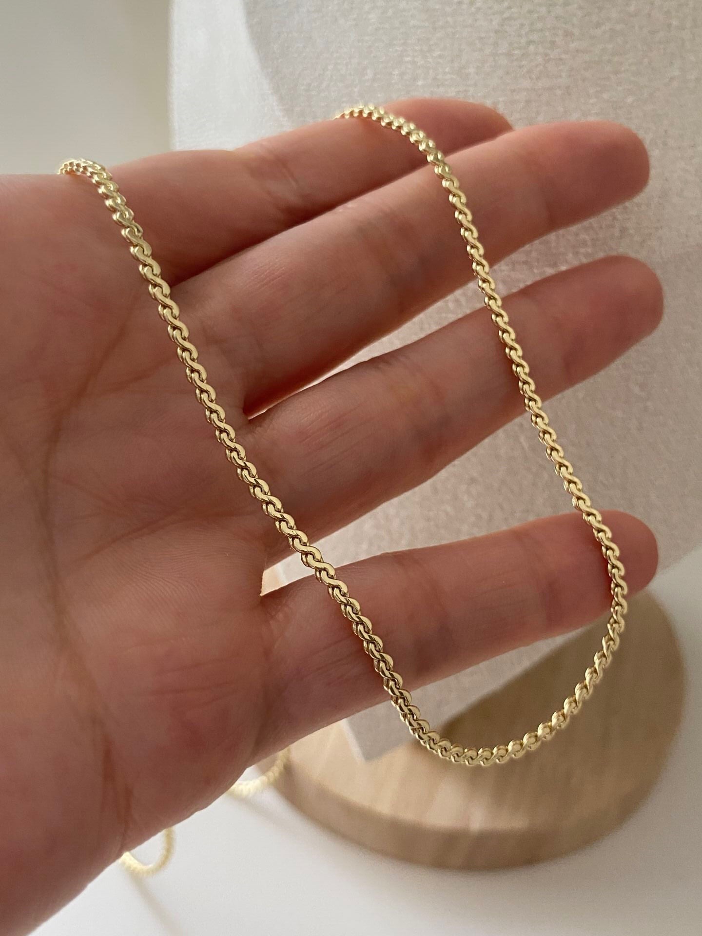 İnce Dolgulu S Zincir Kolye 60cm