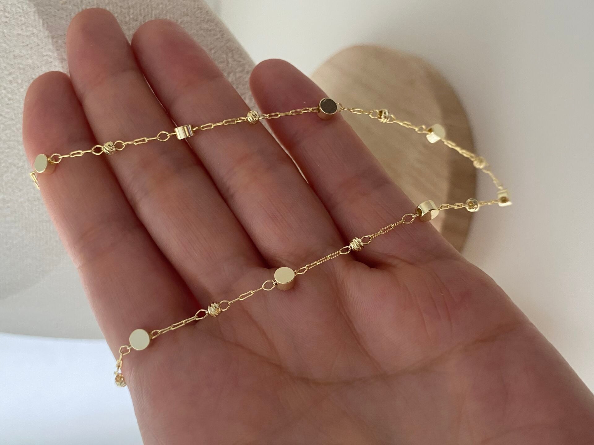 Yansımalı Dolgulu Daire Detay Zincir Kolye 50cm
