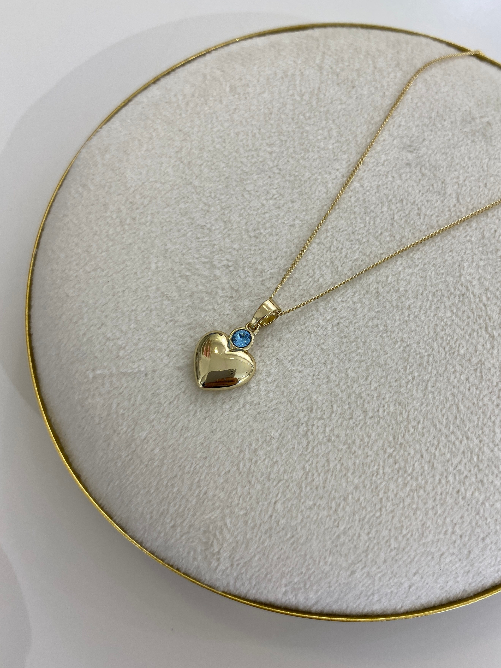 Özel Seri Minimal Swarovski Mavi Taşlı Kalp Kolye