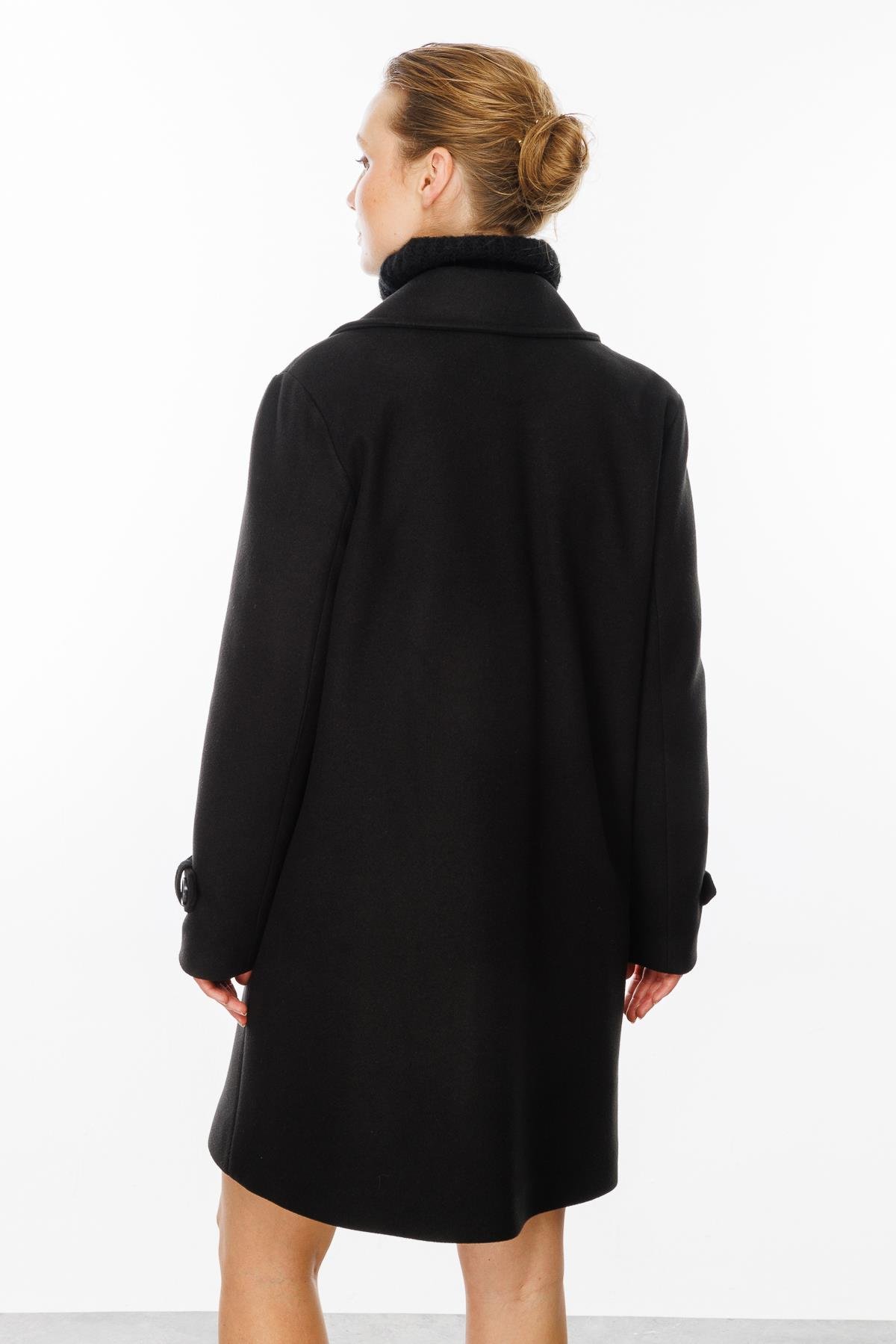 4 Cep Detaylı Kaşe Kaban-SİYAH