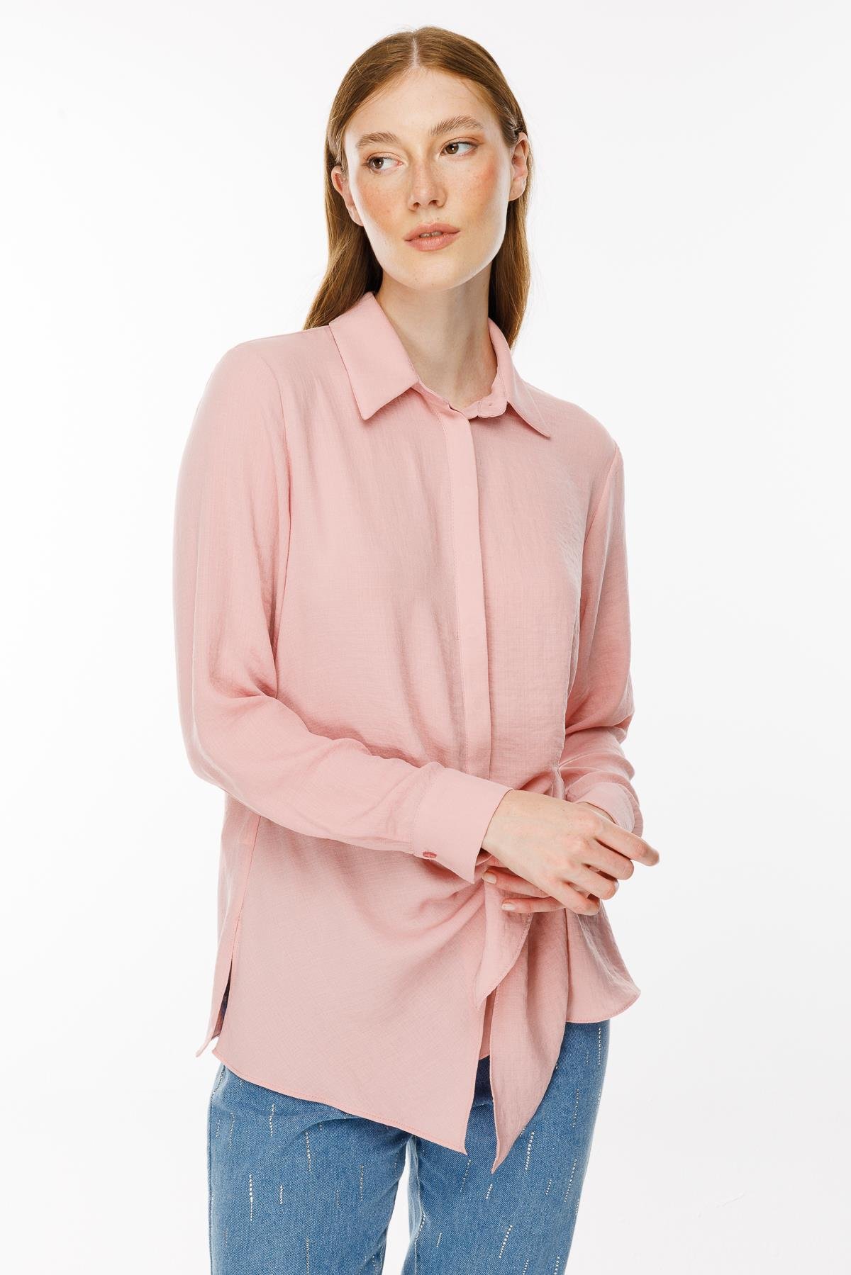 Asimetrik Kesim Gömlek - PEMBE