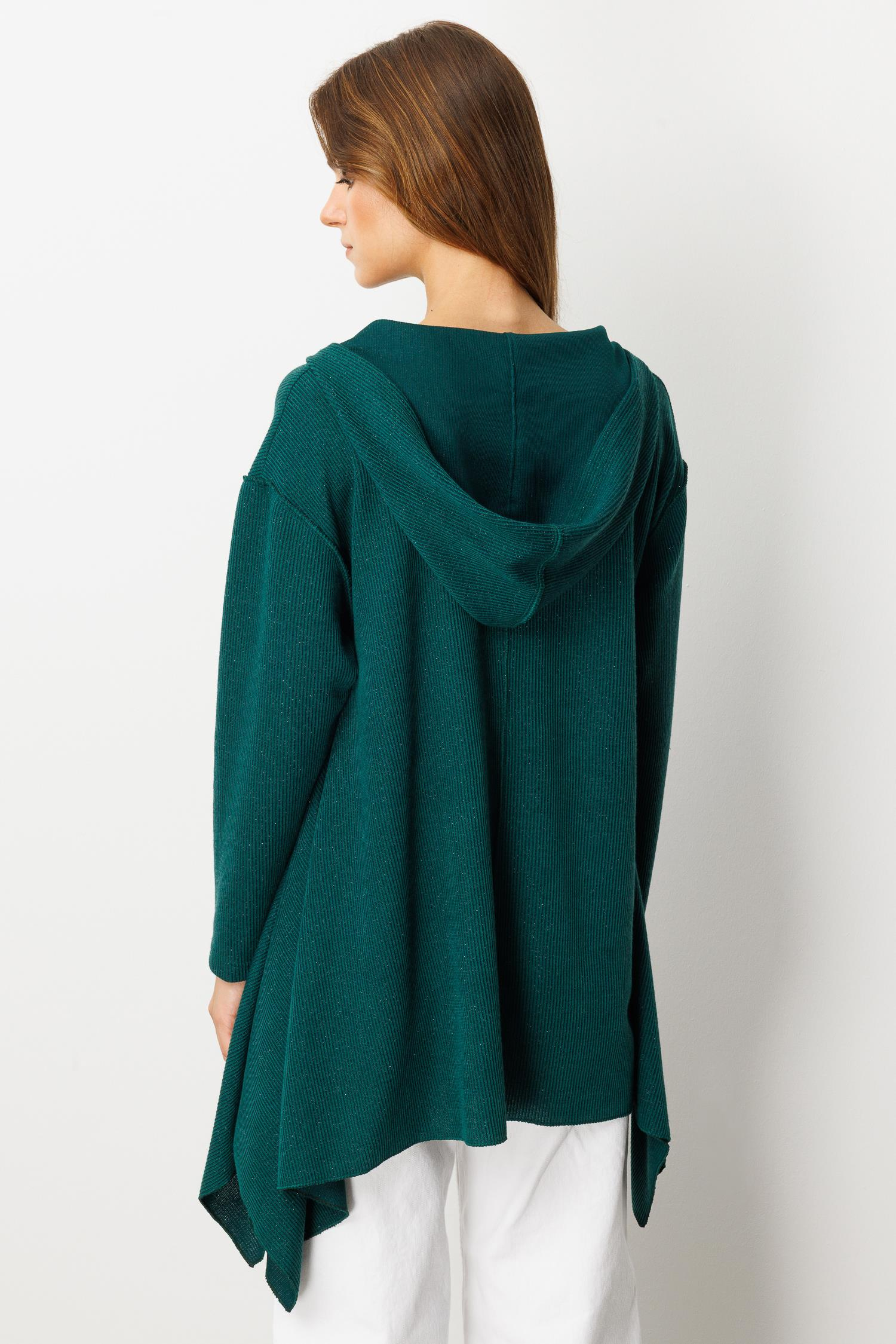 Asimetrik Kesim Kapüşonlu Dokuma Tunik-YEŞİL