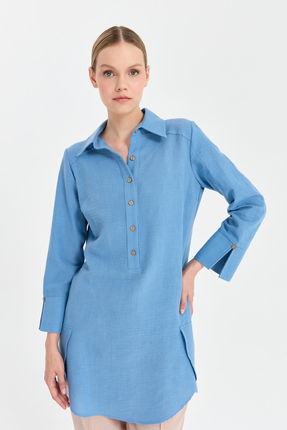 Asimetrik Kesim Keten Tunik - A.MAVI