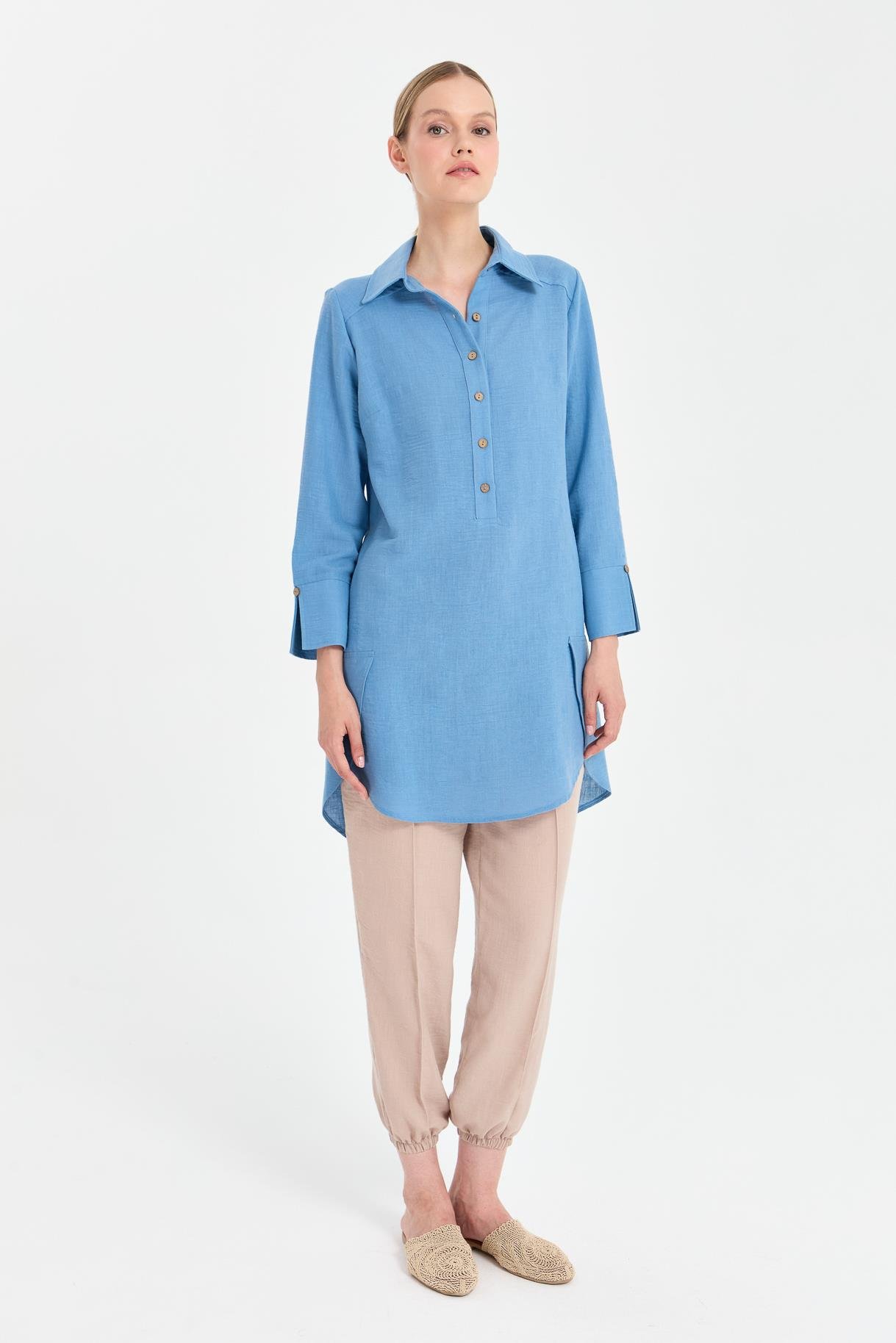 Asimetrik Kesim Keten Tunik - A.MAVI