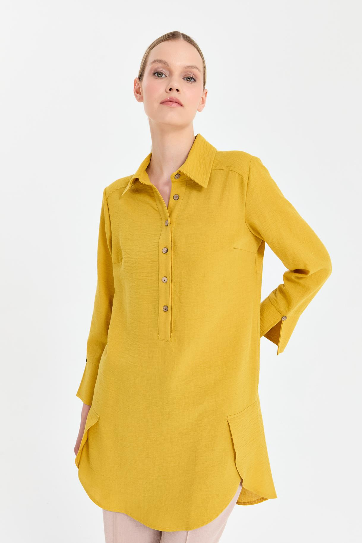 Asimetrik Kesim Keten Tunik - SAFRAN