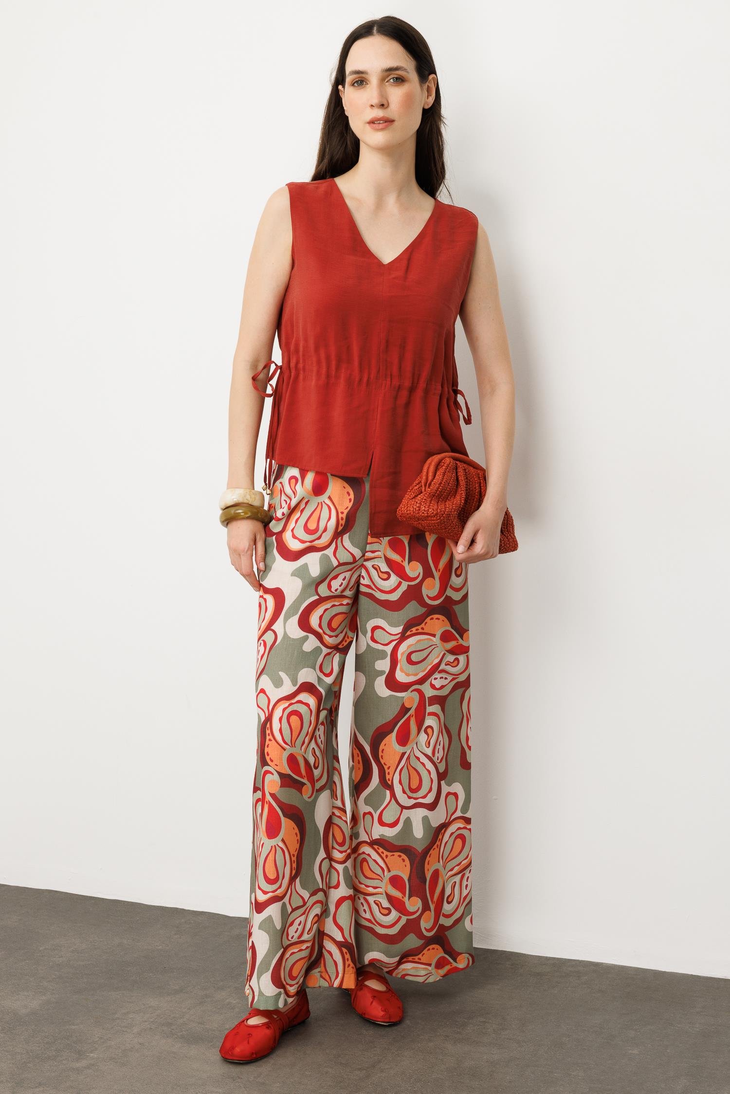 Asimetrik Kesim Kolsuz  Bluz-KİREMİT