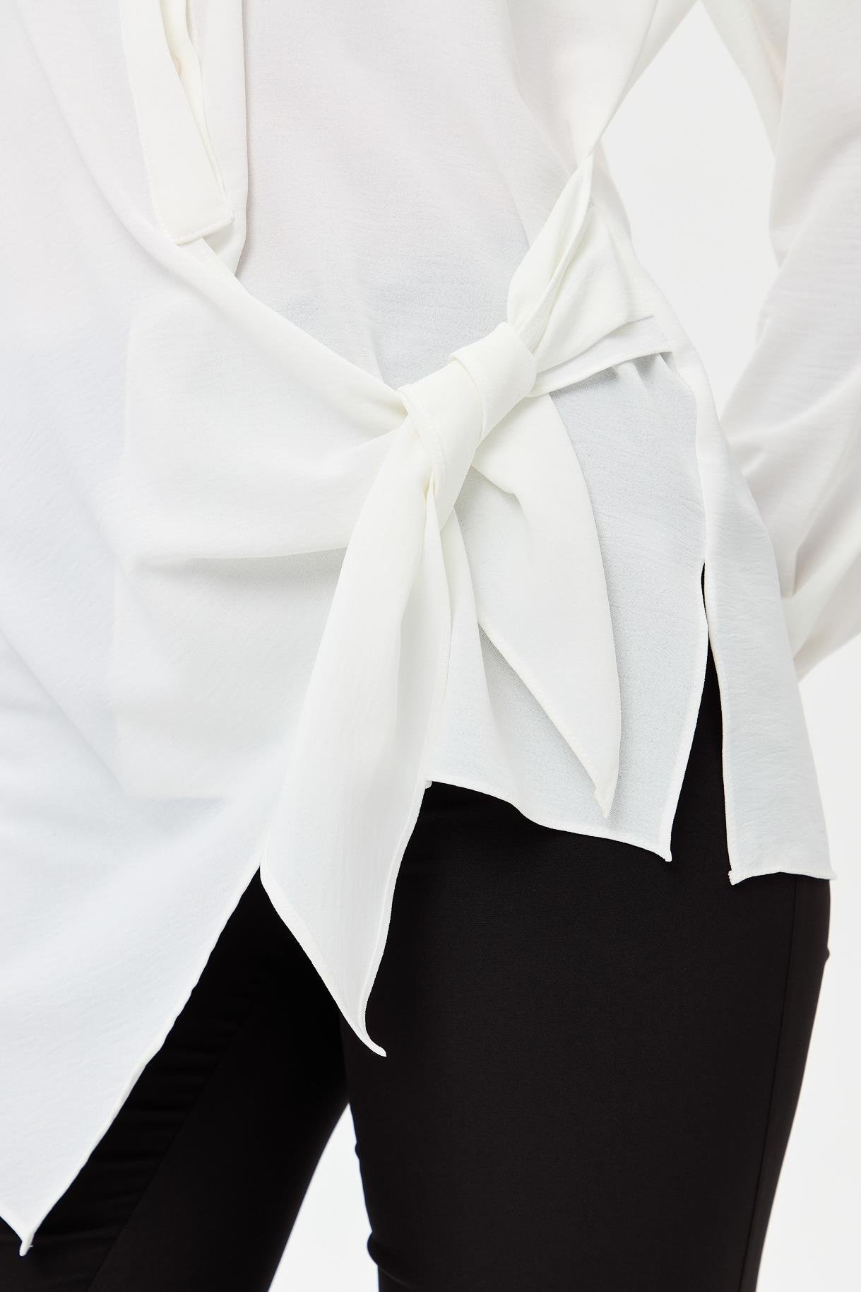 Asimetrik Kesim Önü Bağlamalı Gömlek - BEYAZ