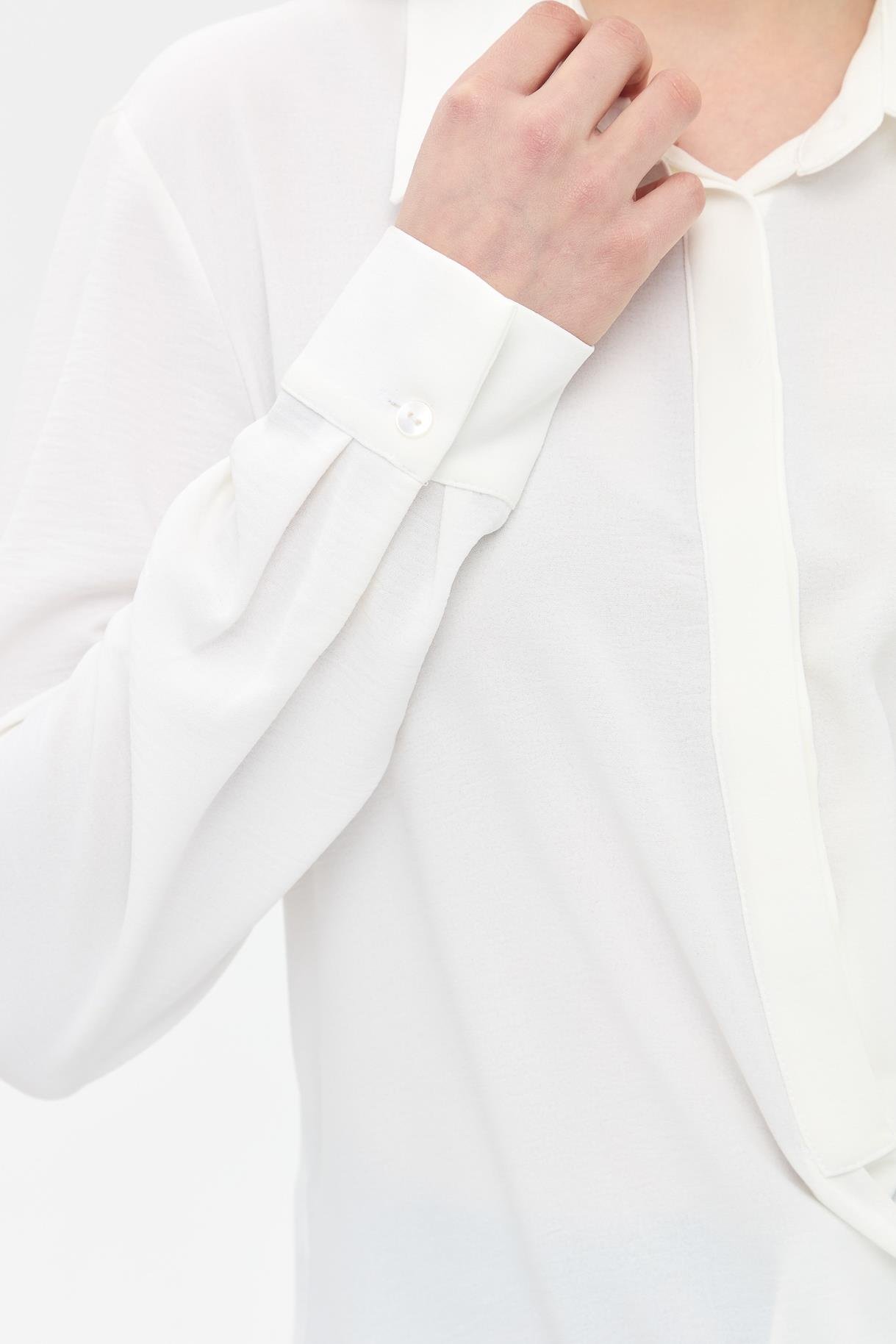 Asimetrik Kesim Önü Bağlamalı Gömlek - BEYAZ