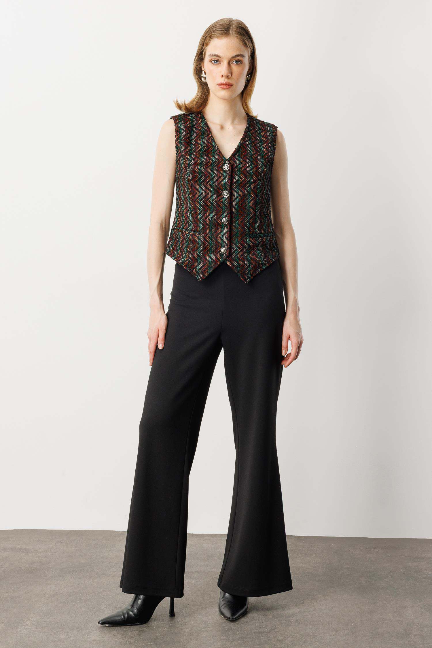 Asimetrik Kesim Örme Yelek-HAKİ