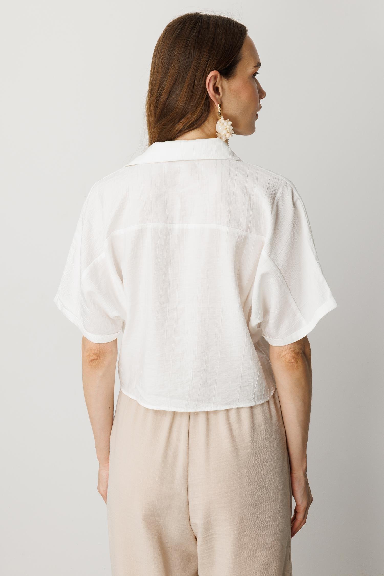 Bağlama Detaylı Crop Gömlek-EKRU