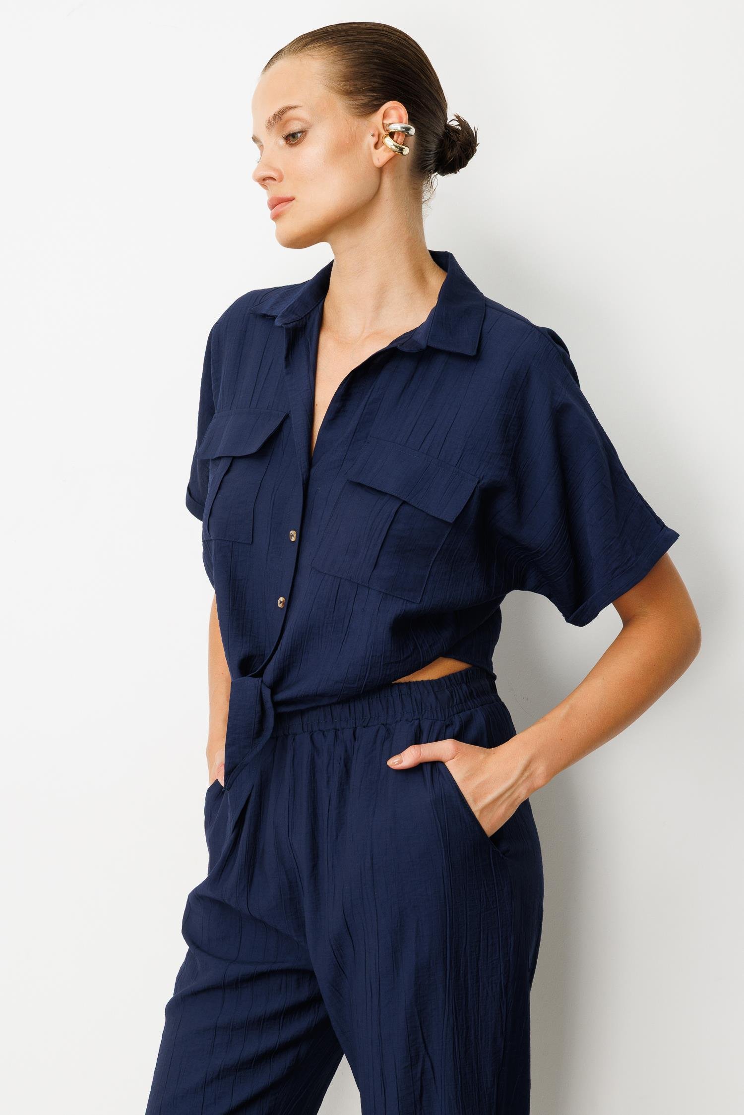 Bağlama Detaylı Crop Gömlek-LACI