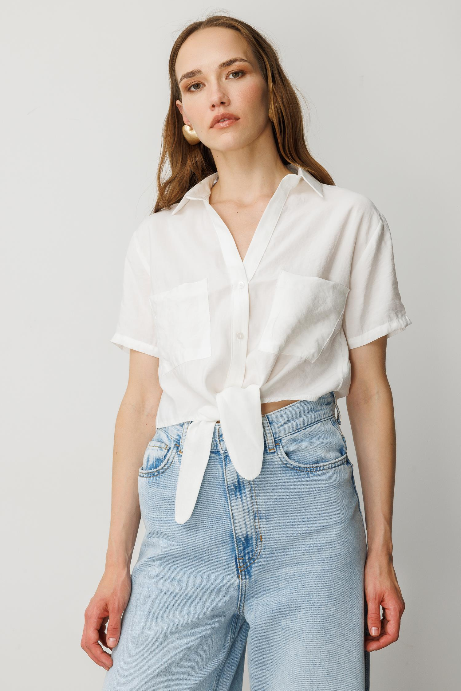 Bağlama Detaylı Kısa Gömlek-EKRU